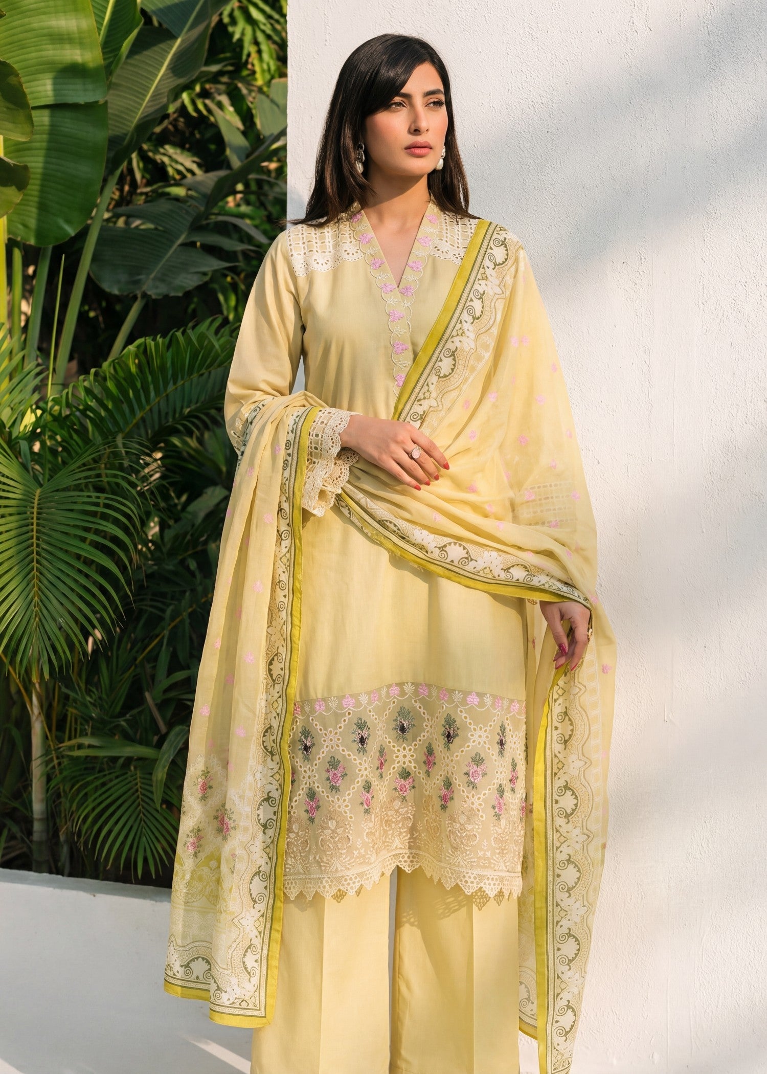 Lawn Kurta Set in Light yellow