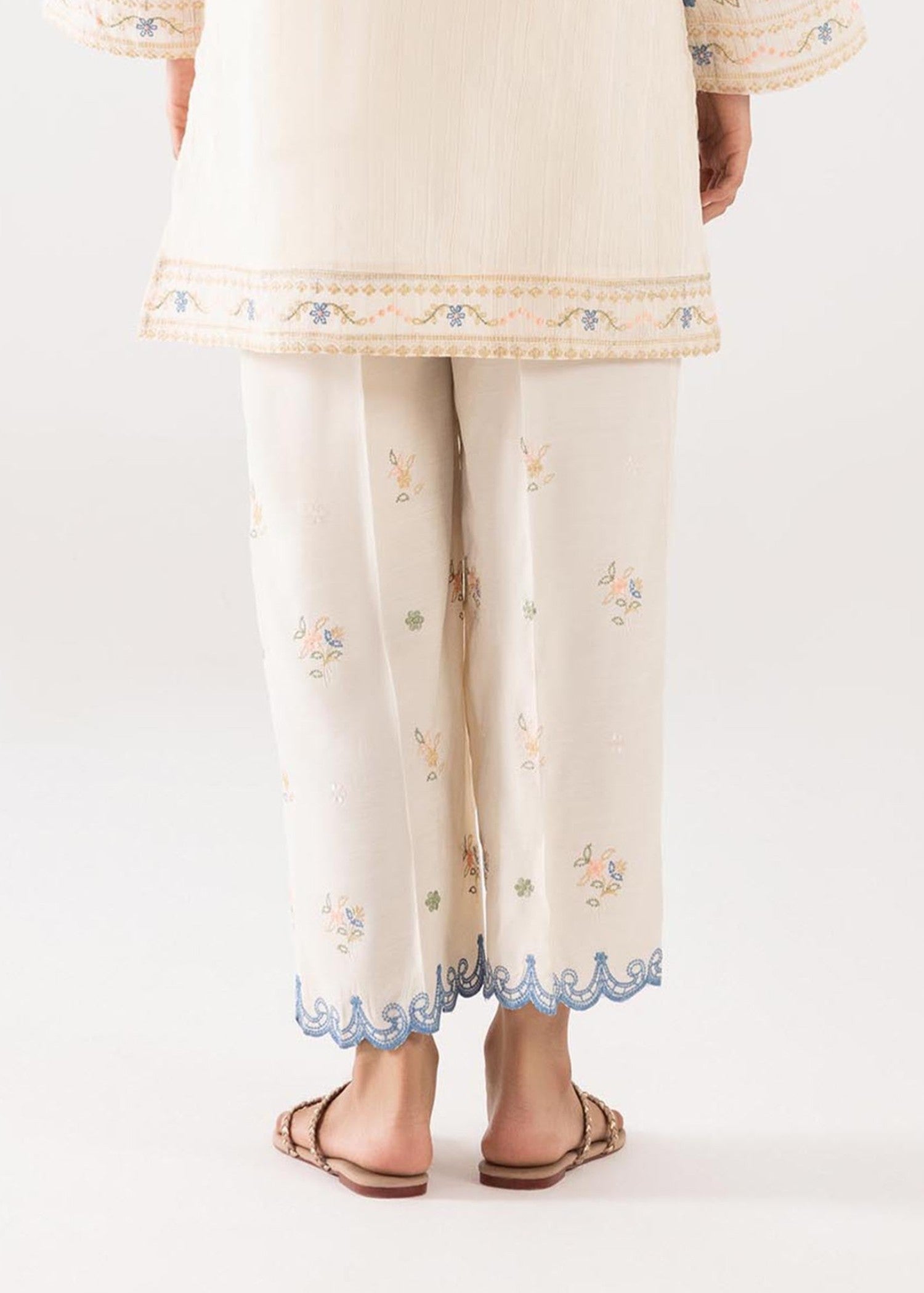 Stitched Raw Silk Embroidered Culotte - SS25TSGE402