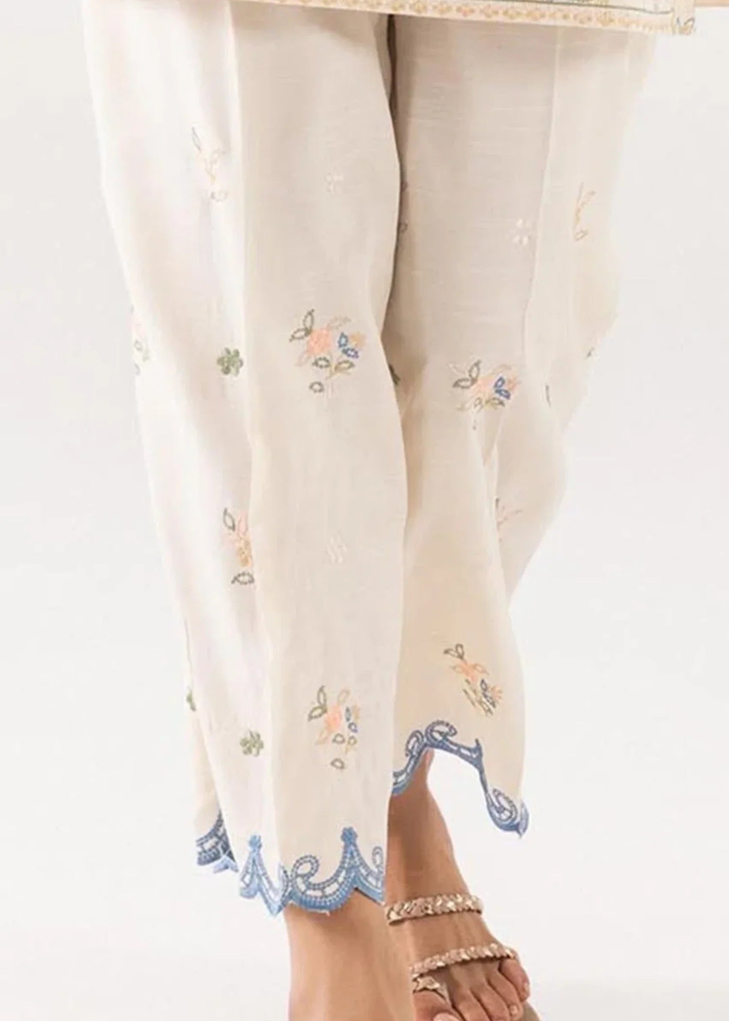 Stitched Raw Silk Embroidered Culotte - SS25TSGE402