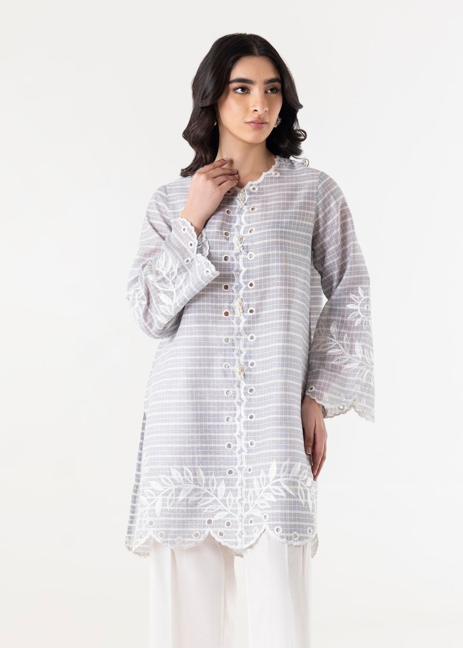 Stitched Chambrey Embroidered Shirt - SS25SGE315