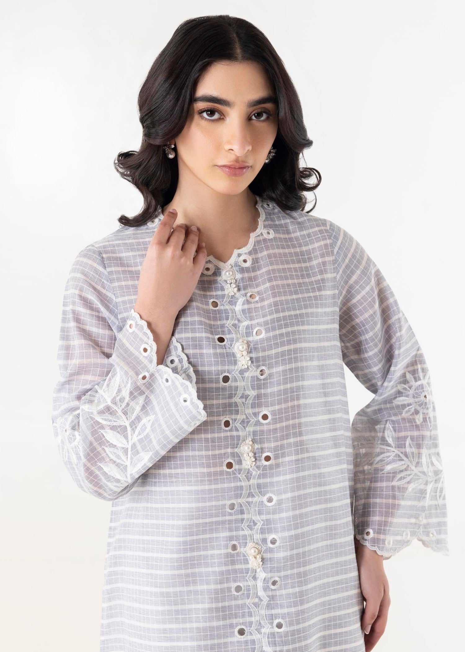 Stitched Chambrey Embroidered Shirt - SS25SGE315