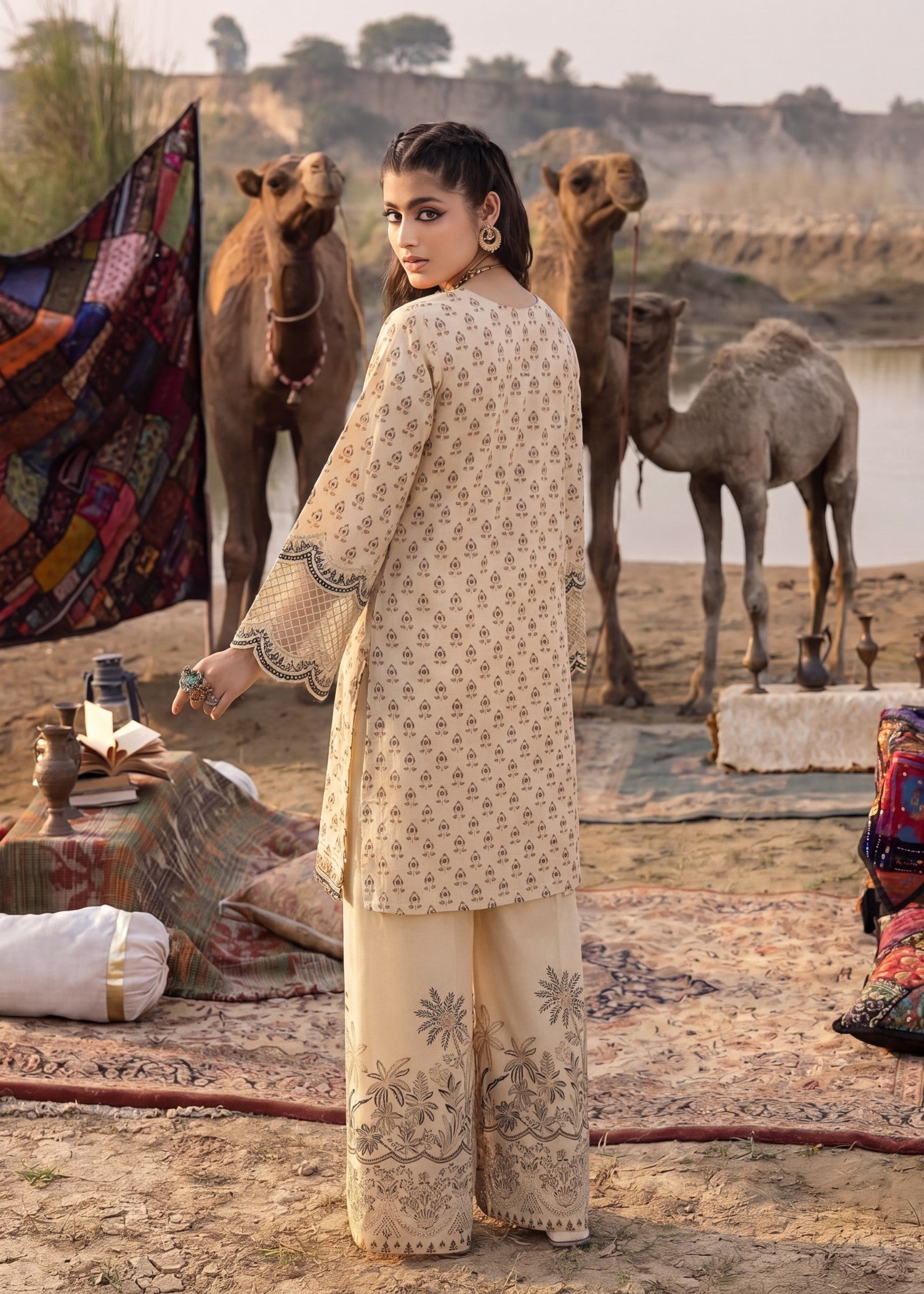 Lawn Kurta Set in Beige