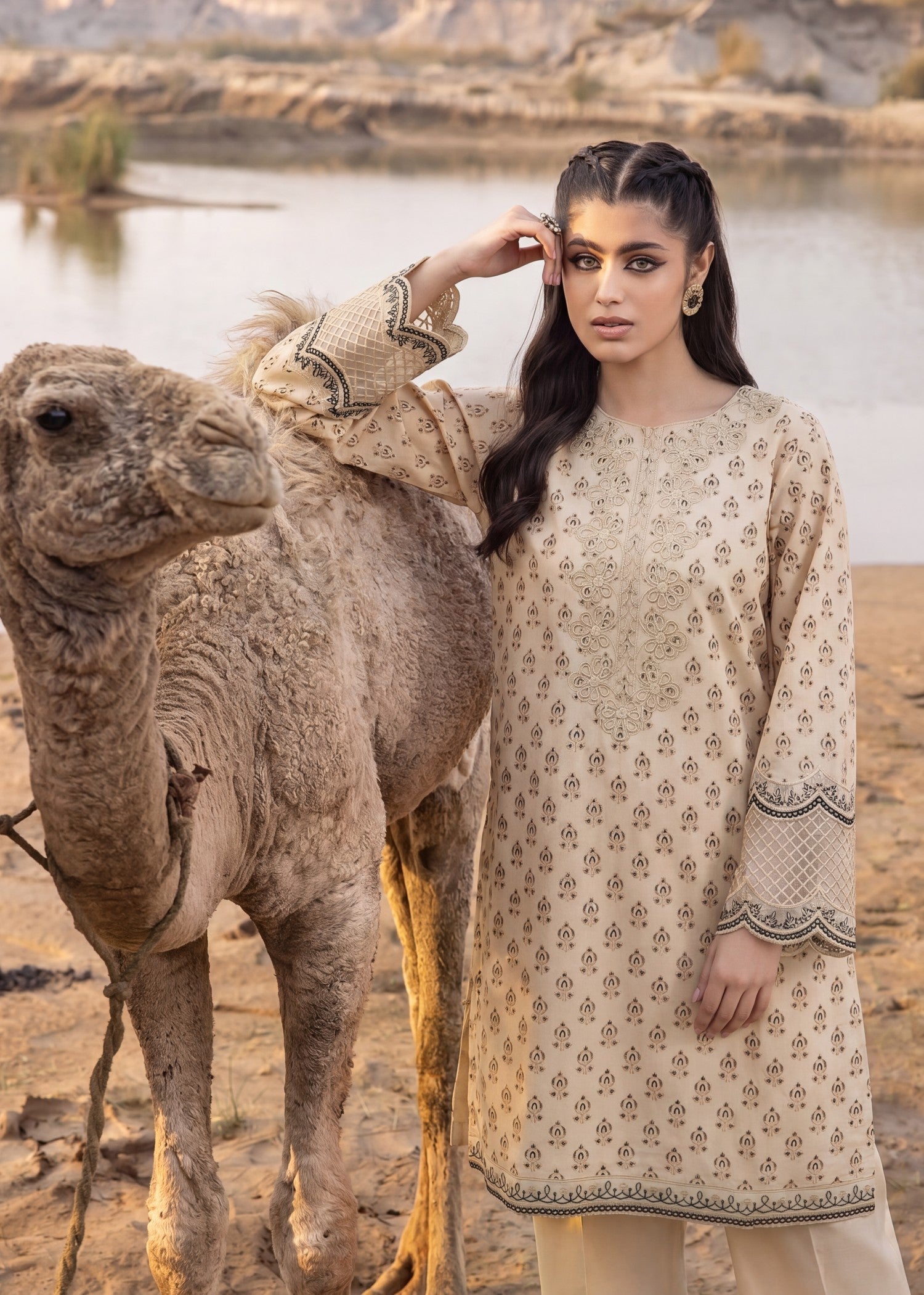 Lawn Kurta Set in Beige