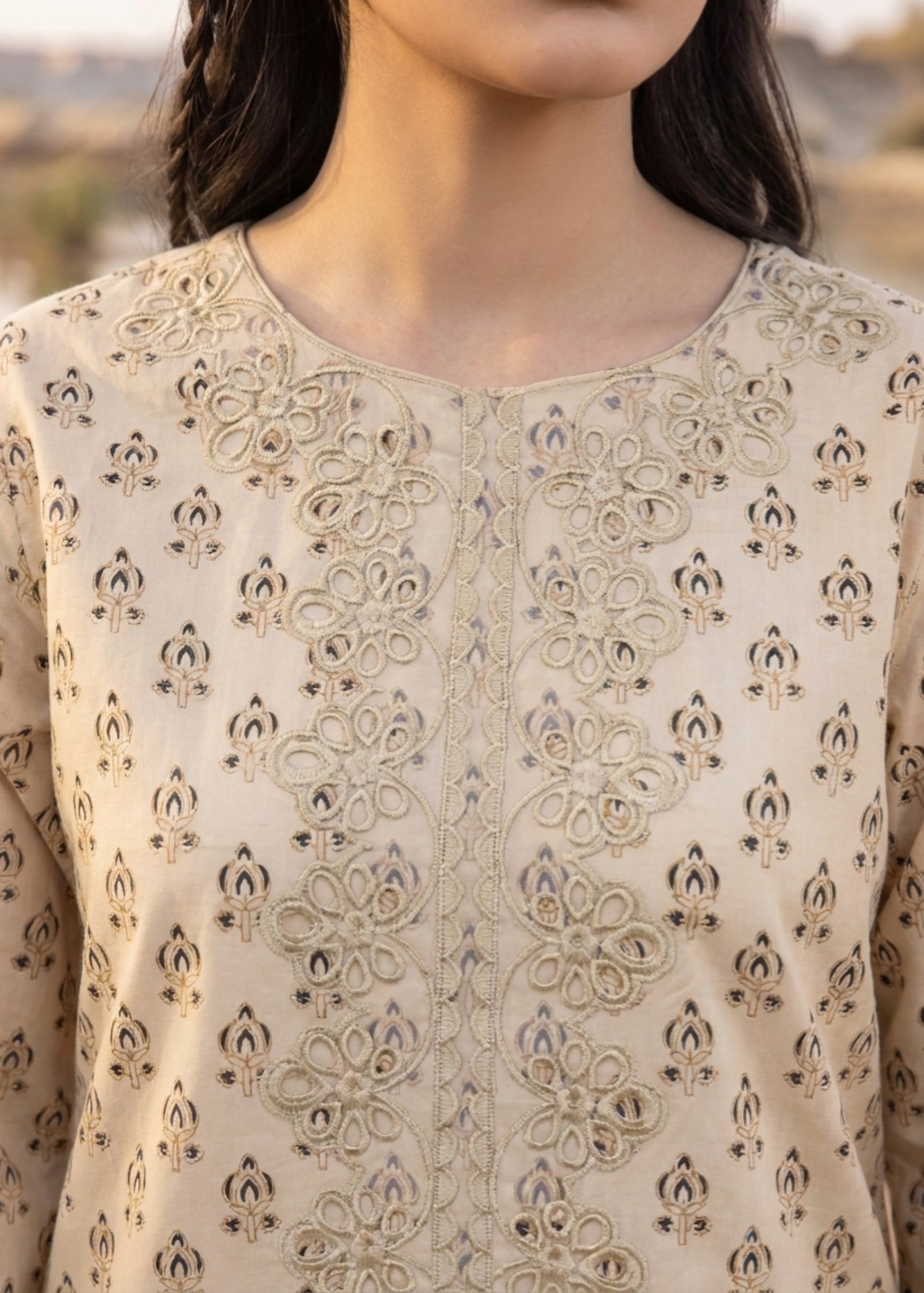 Lawn Kurta Set in Beige