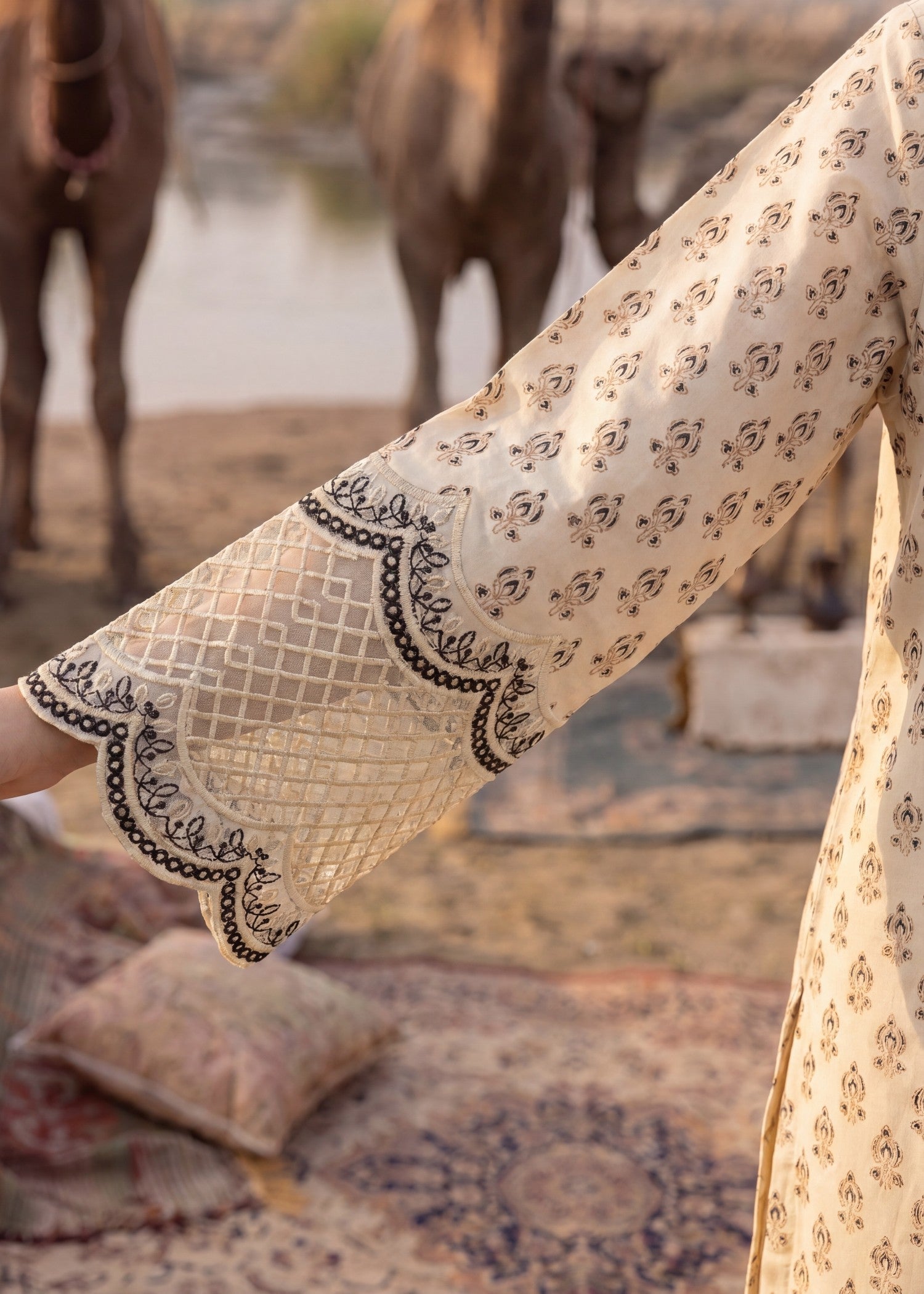 Lawn Kurta Set in Beige