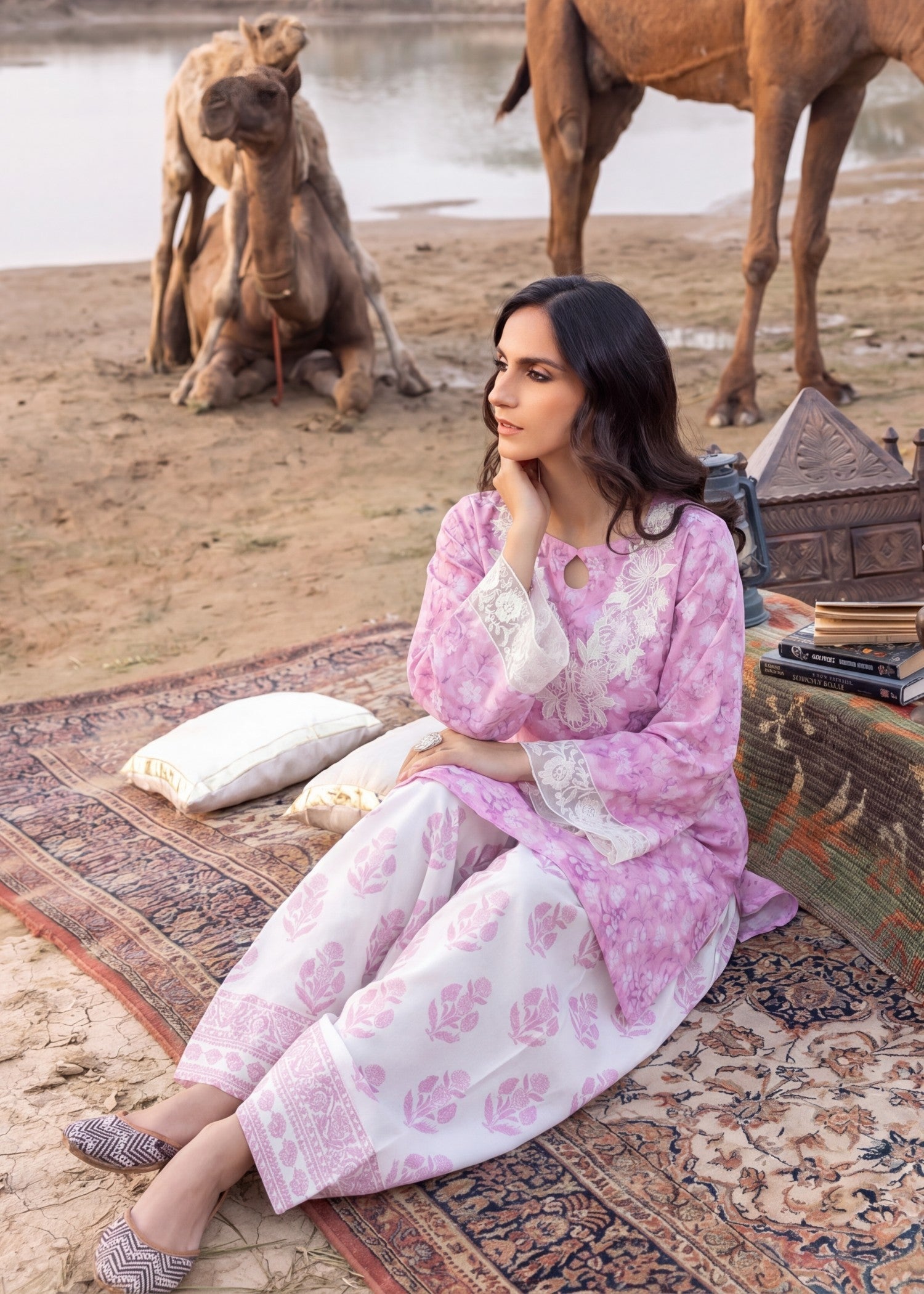 Cotton jacquard Kurta Set in Pastel pink
