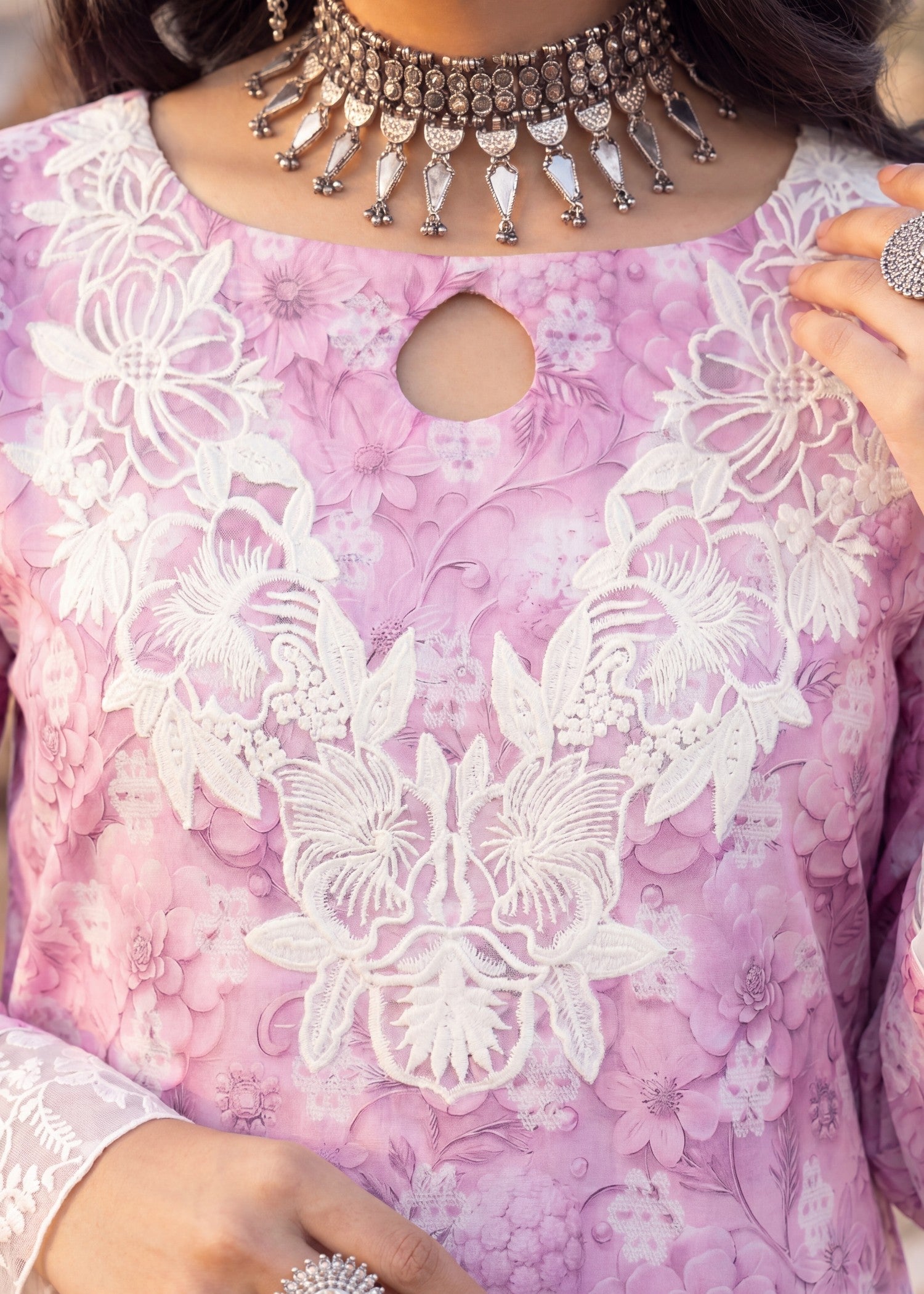 Cotton jacquard Kurta Set in Pastel pink