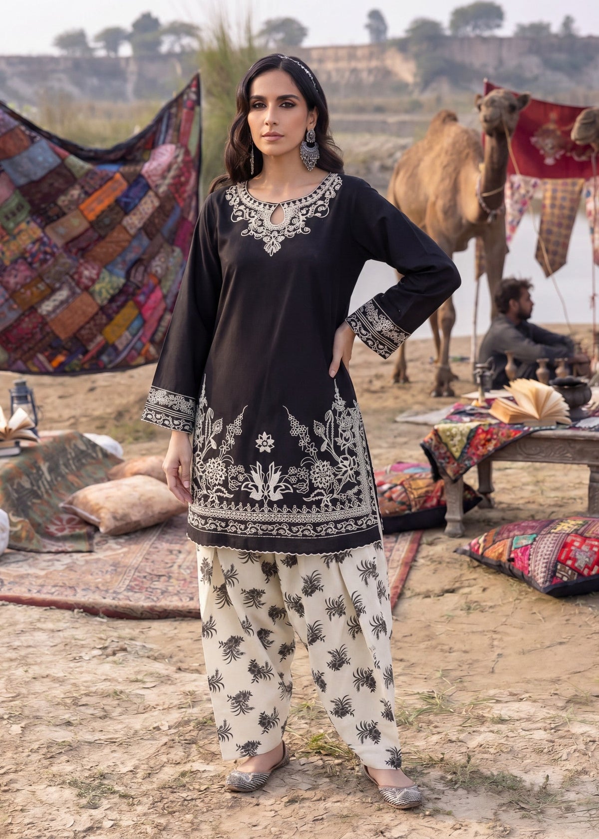 Lawn Kurta Set in Black