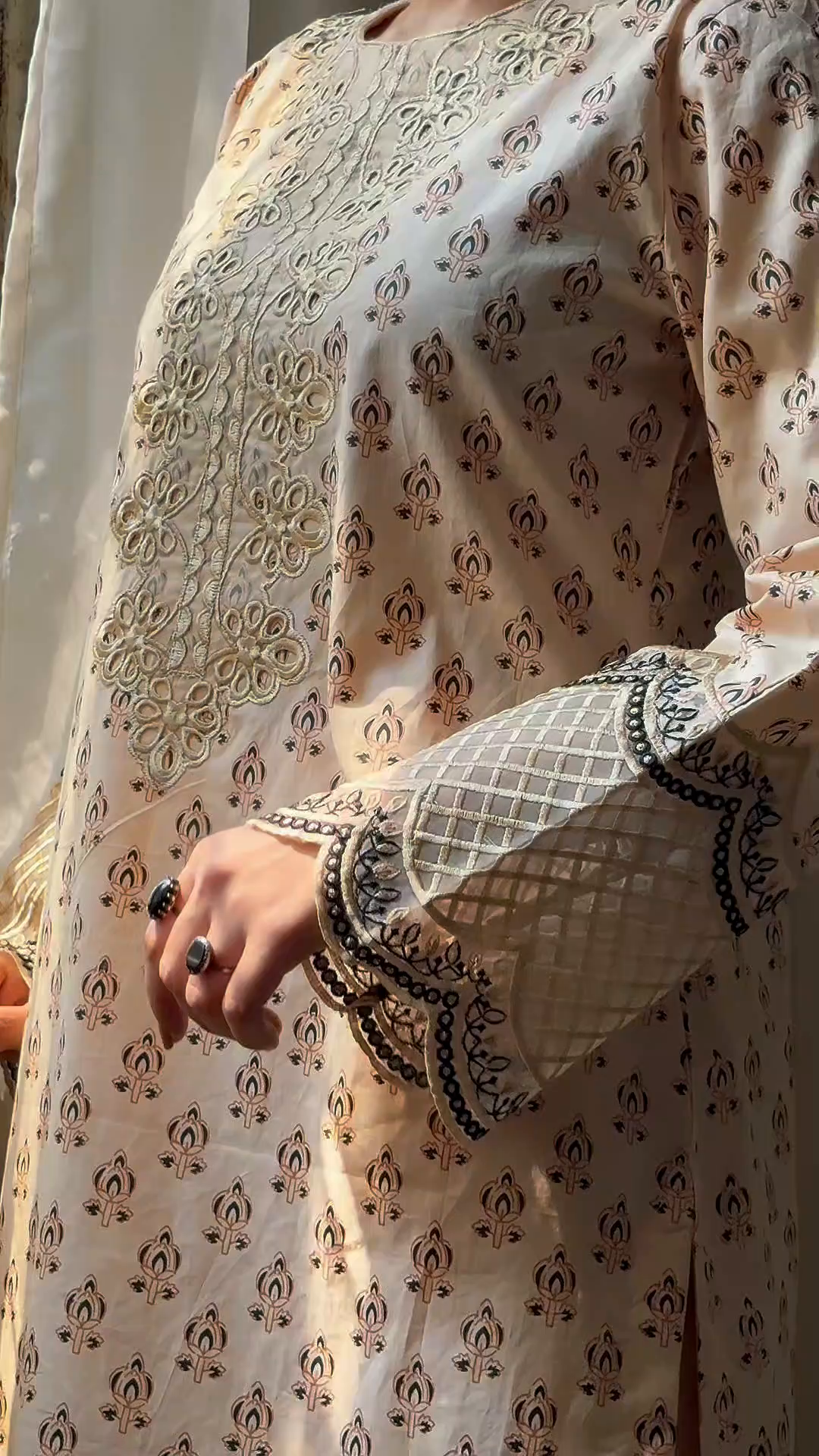 Lawn Kurta Set in Beige
