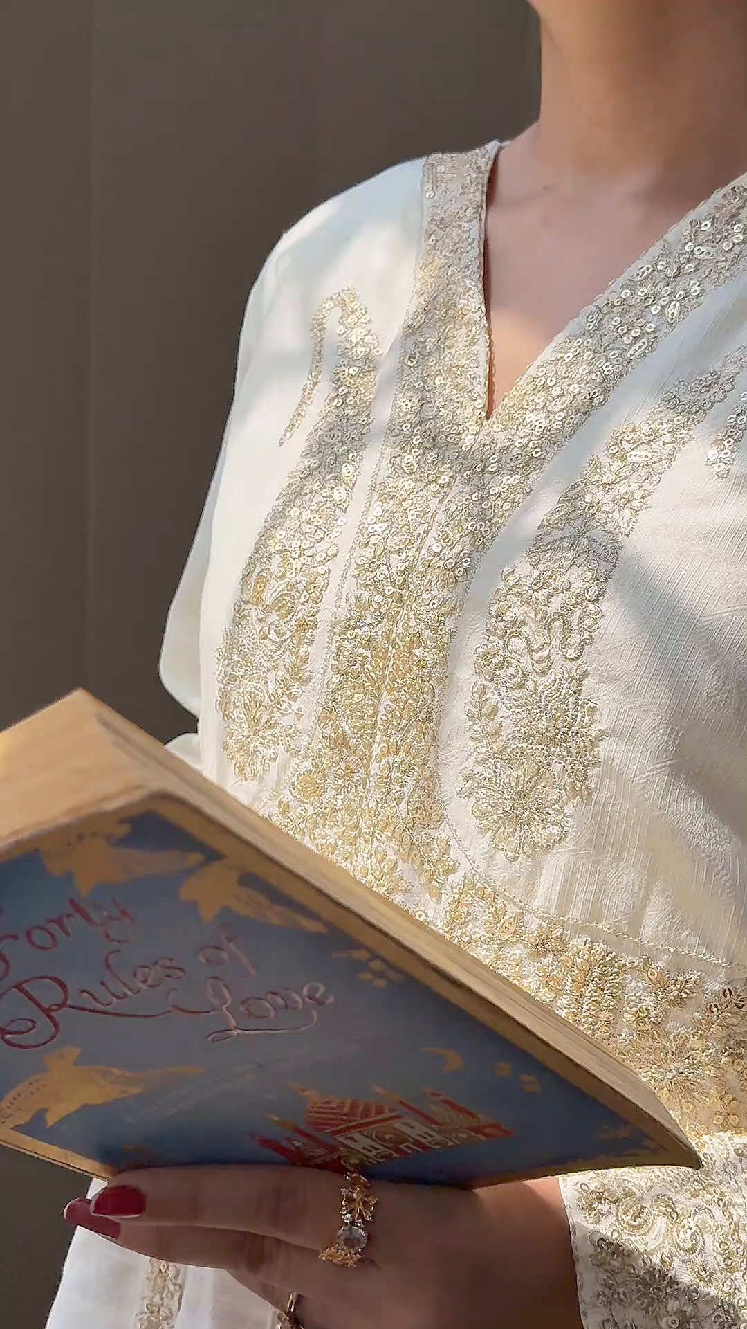 Textured lawn Anarkali in Ivory