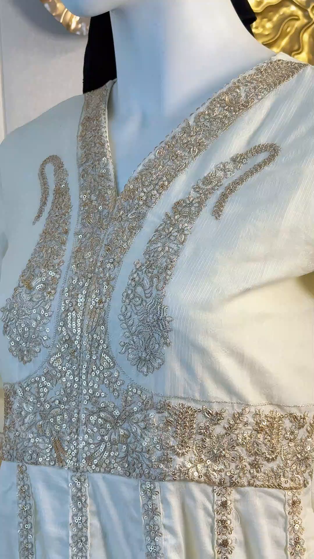 Textured lawn Anarkali in Ivory