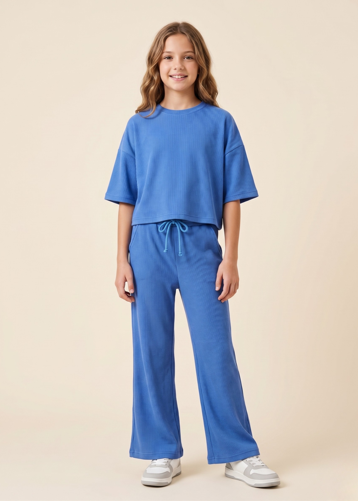 GIRLS-RIBBED-KNIT-CO-ORD-SET-OVERSIZED-BOXY-TEE-WIDE-LEG-PANTS-LOUNGE-SET