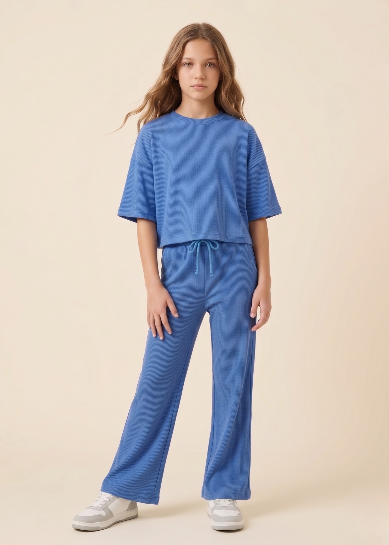 GIRLS-RIBBED-KNIT-CO-ORD-SET-OVERSIZED-BOXY-TEE-WIDE-LEG-PANTS-LOUNGE-SET