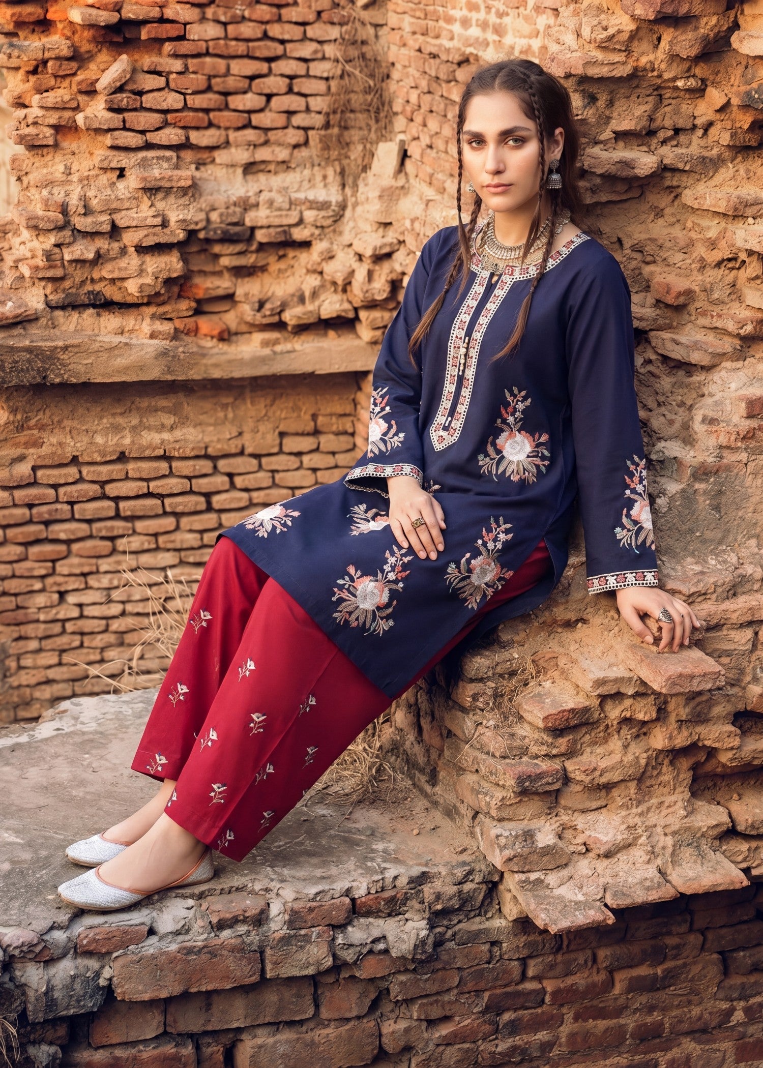 Lawn Kurta Set in Navy blue