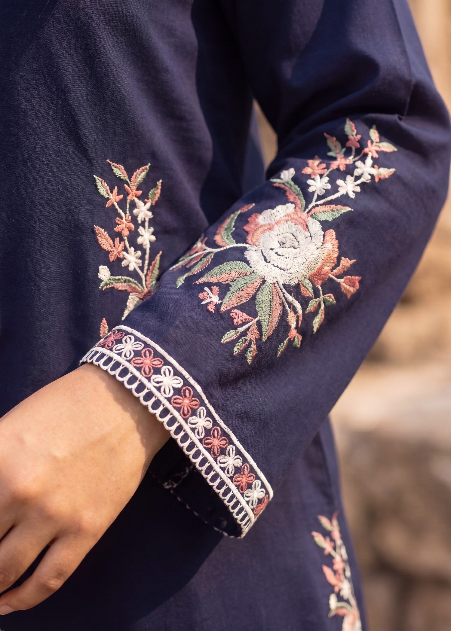 Lawn Kurta Set in Navy blue
