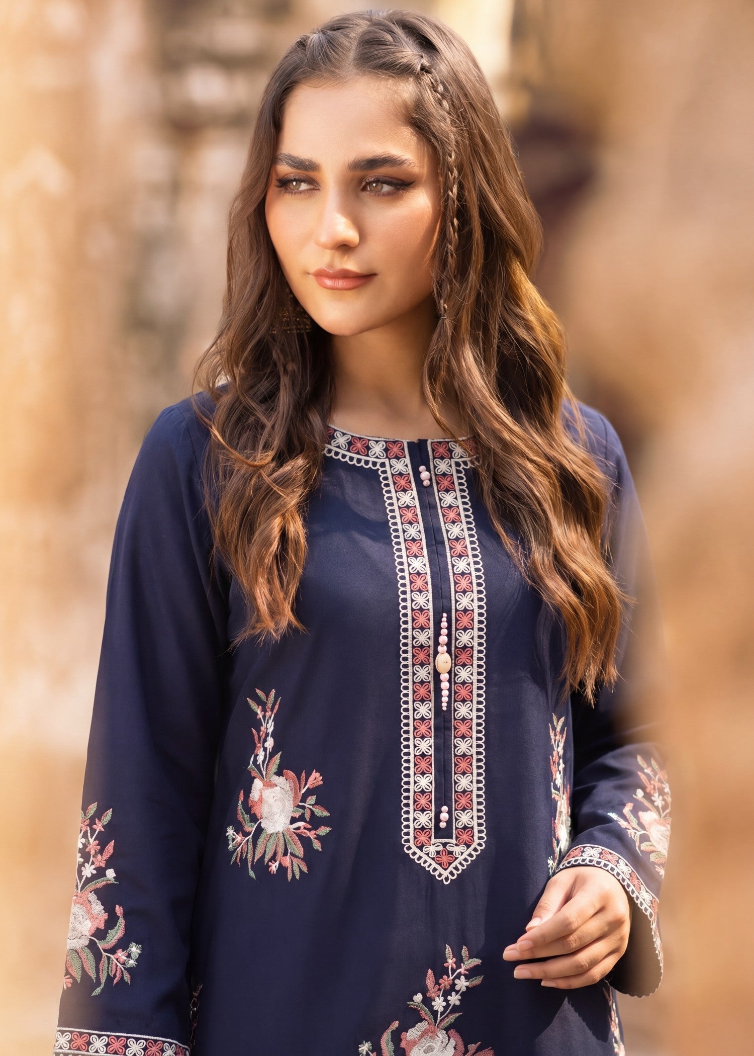 Lawn Kurta Set in Navy blue