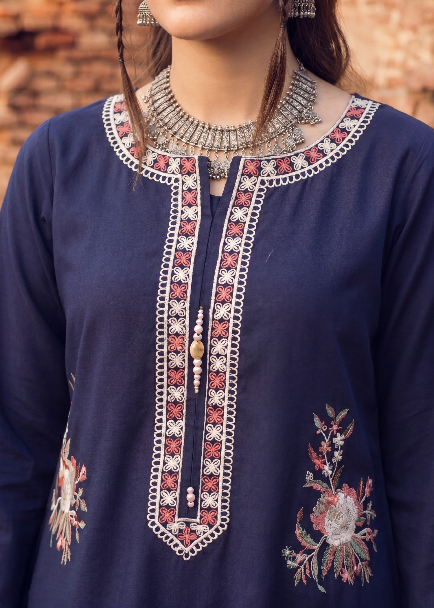 Lawn Kurta Set in Navy blue