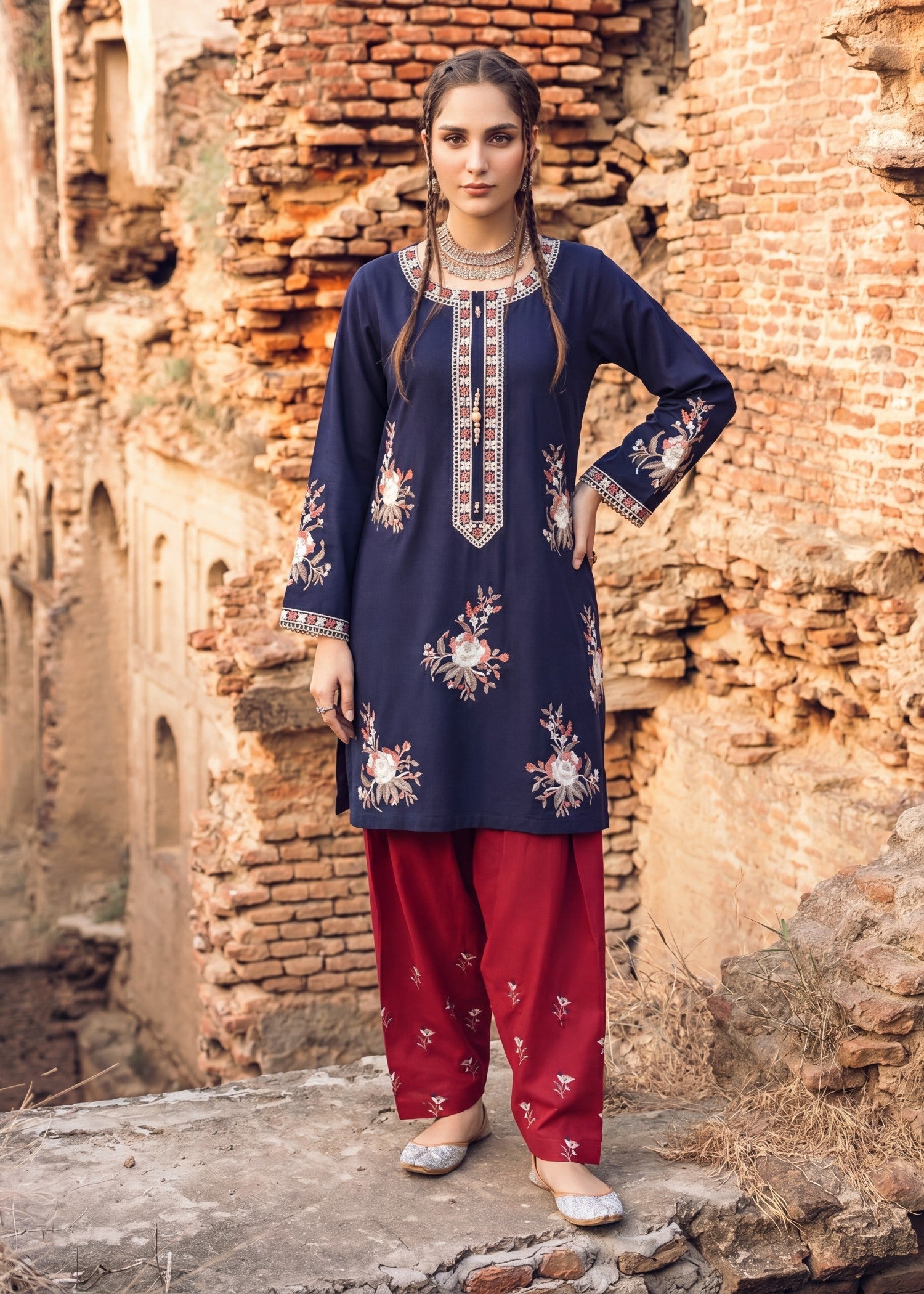 Lawn Kurta Set in Navy blue