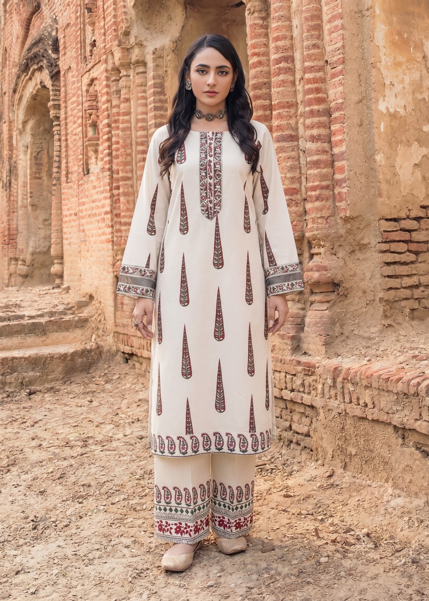 Lawn Kurta Set in Beige