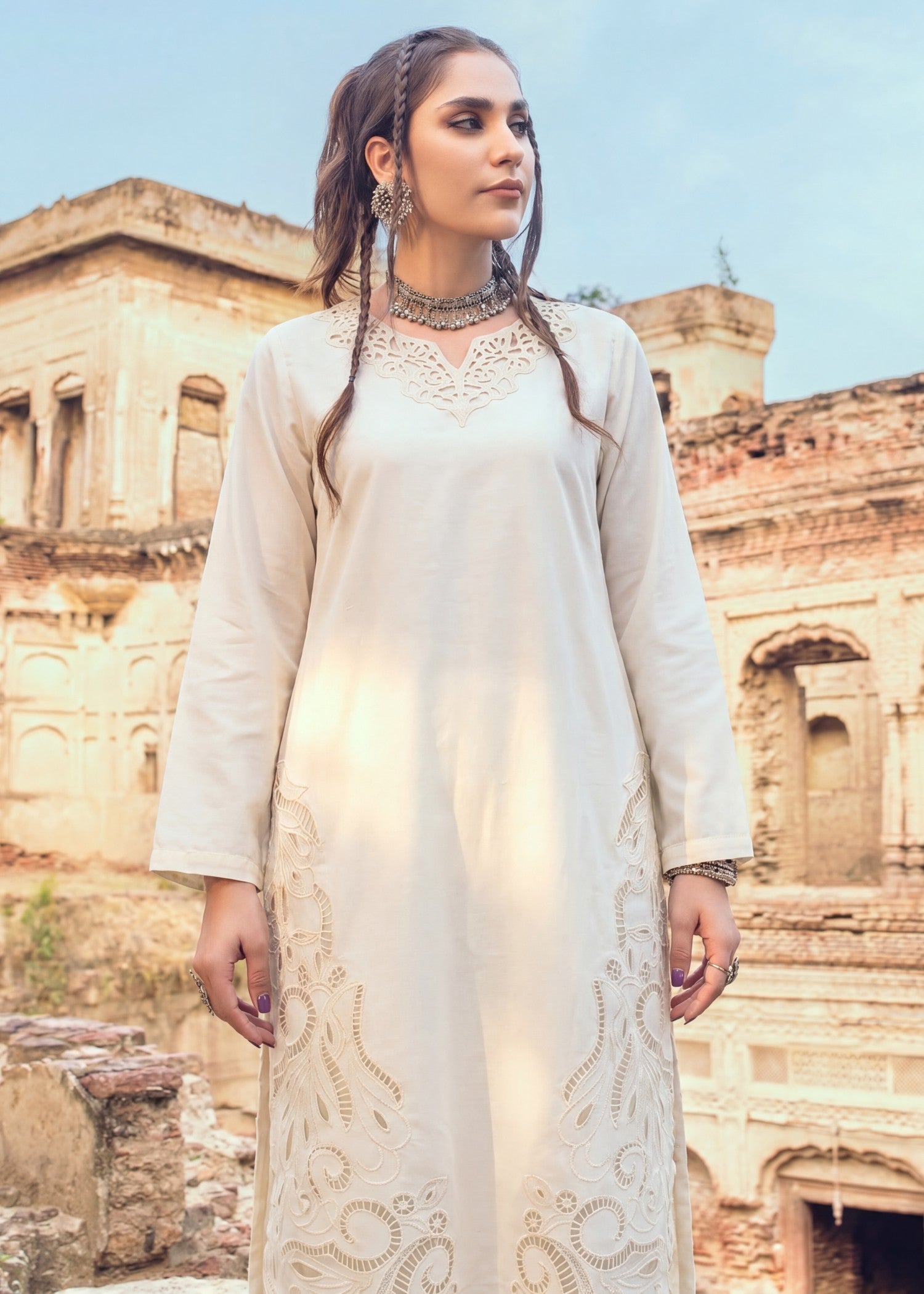 Lawn Kurta Set in Pearl white