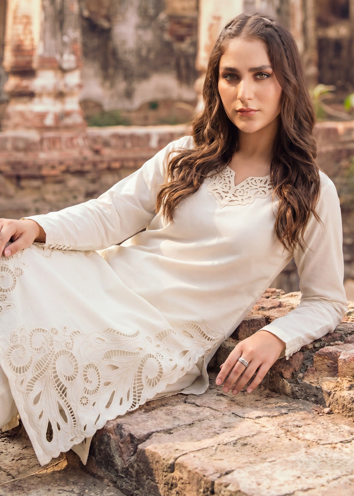 Lawn Kurta Set in Pearl white