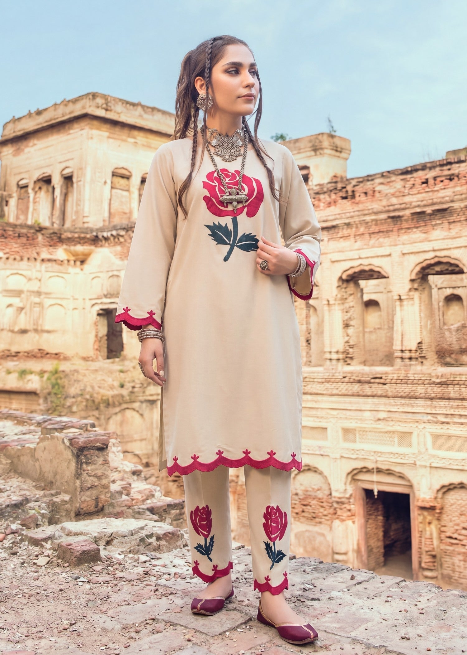 Lawn Kurta Set in Beige