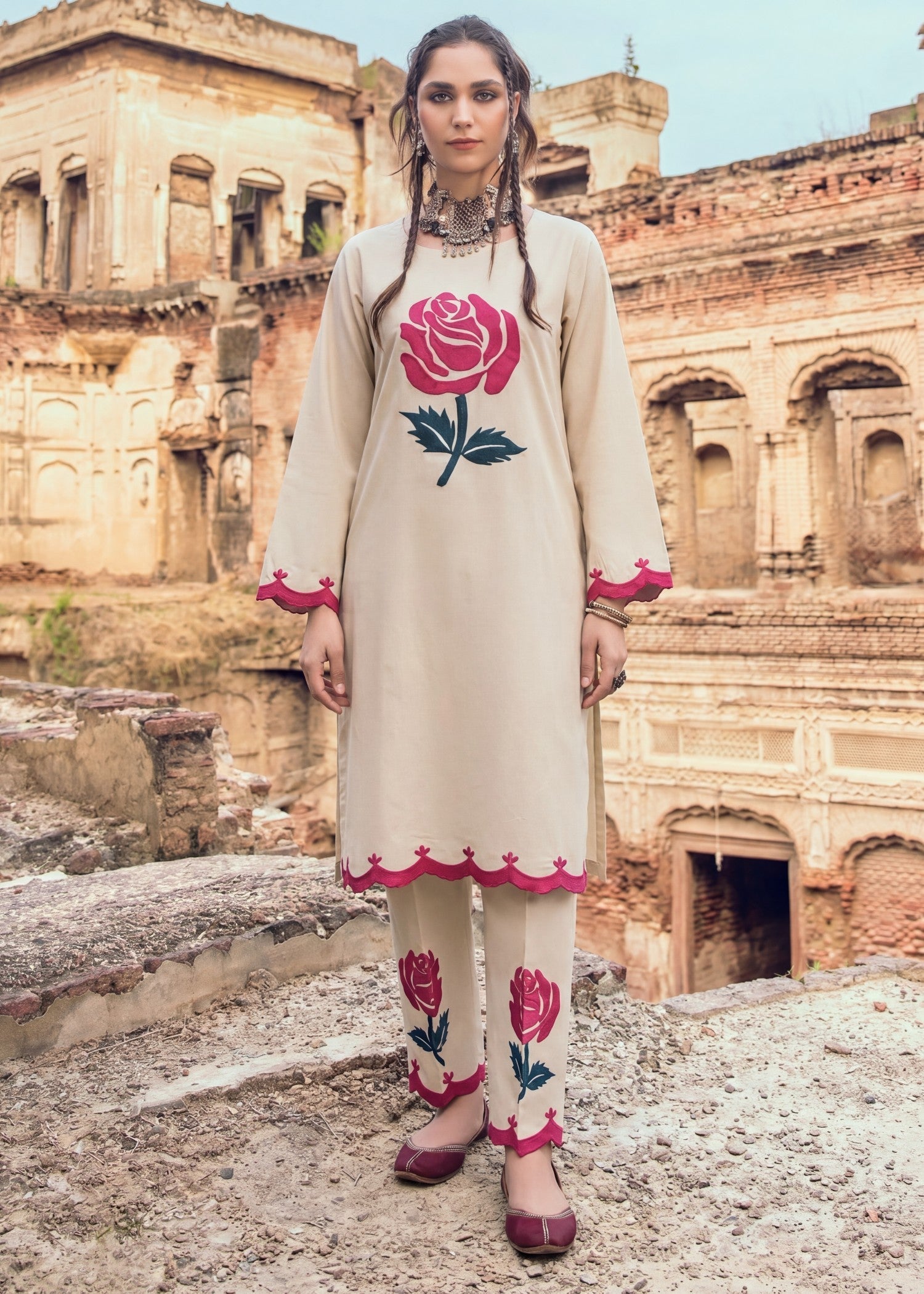 Lawn Kurta Set in Beige