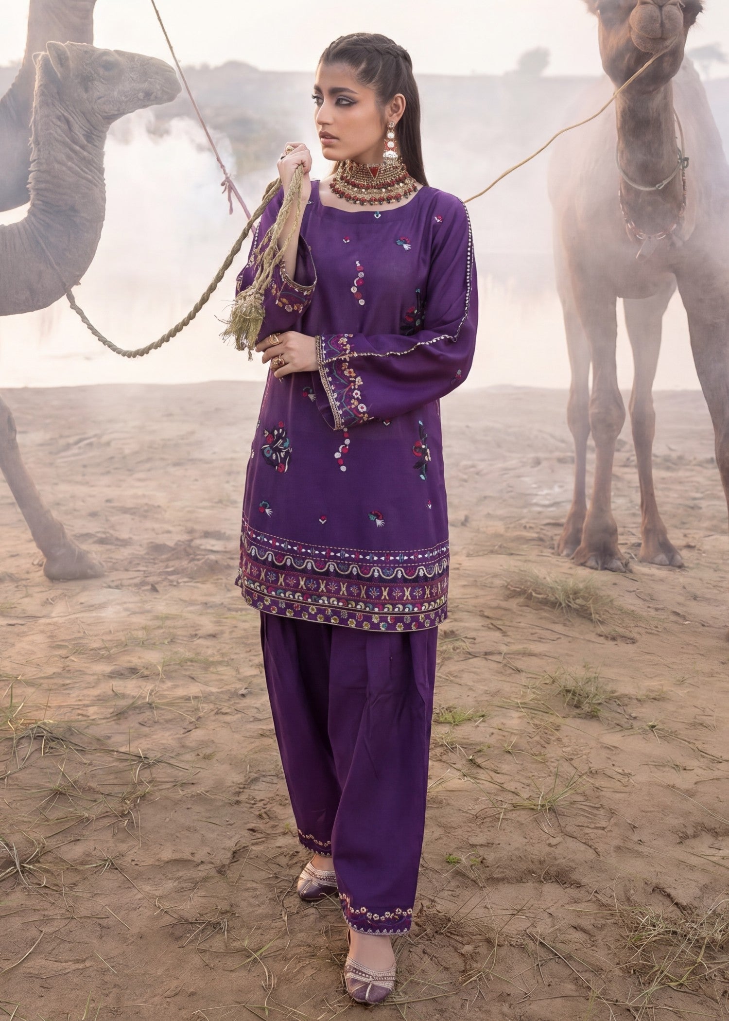 Lawn Kurta Set in Purple