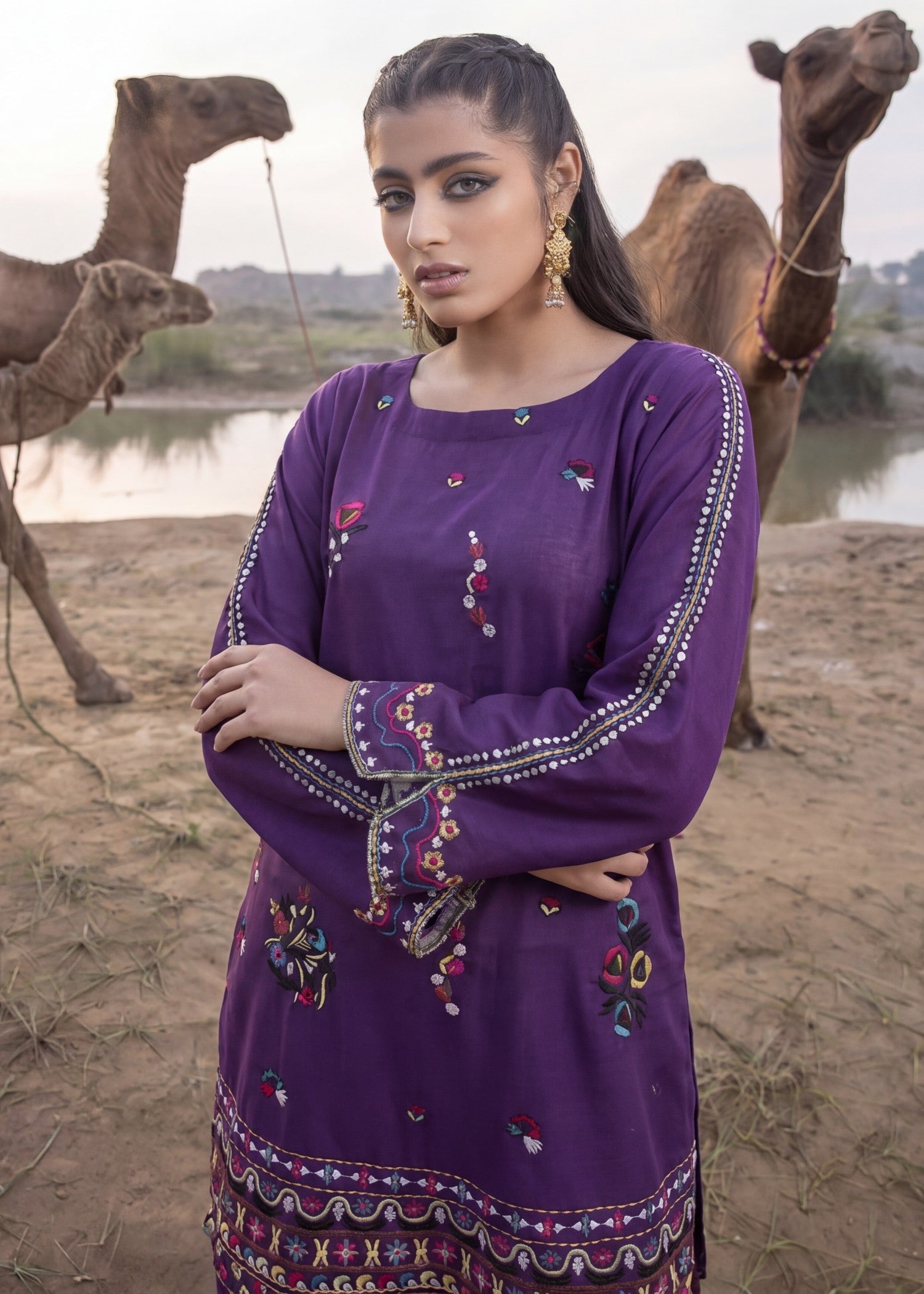 Lawn Kurta Set in Purple