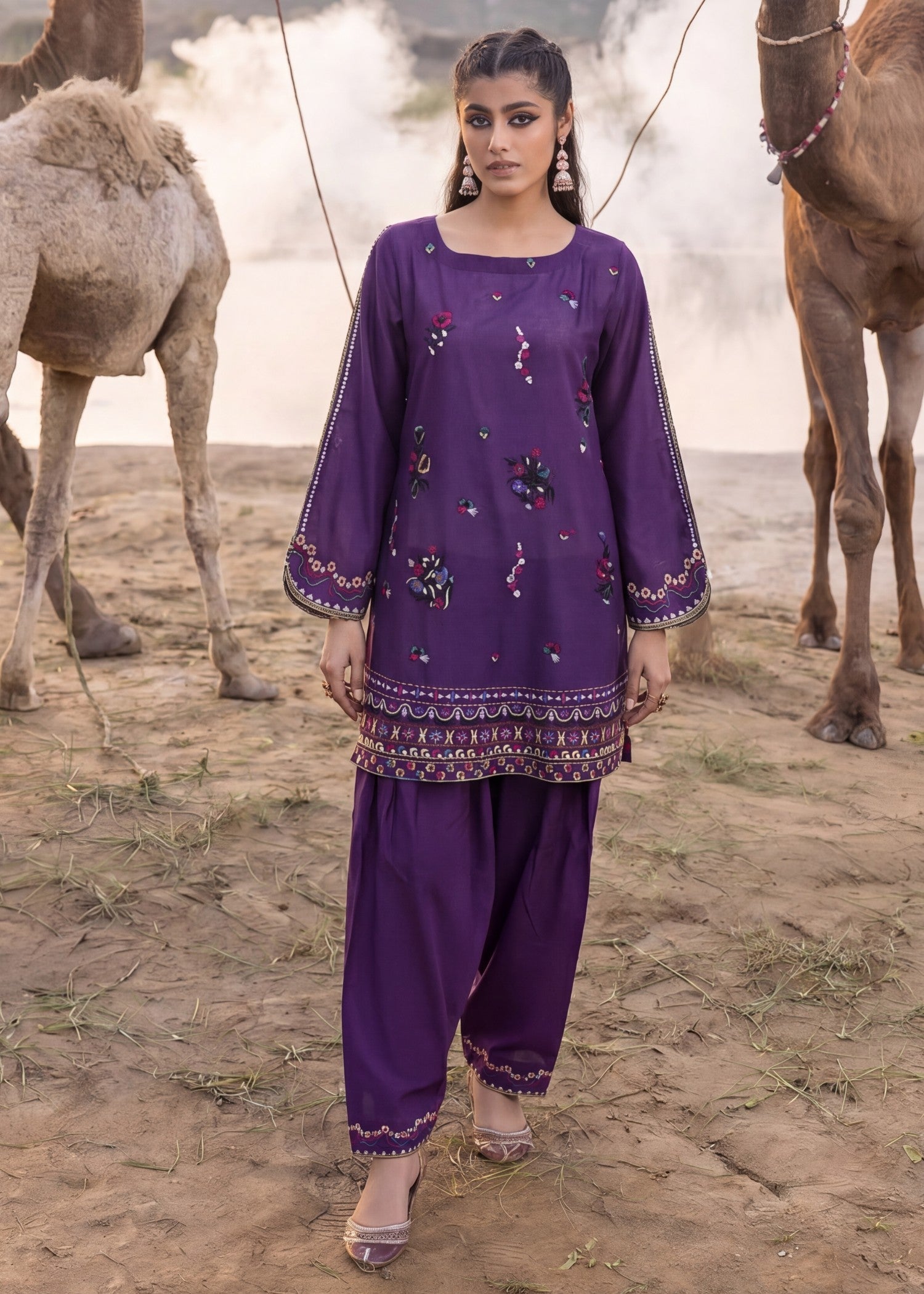 Lawn Kurta Set in Purple