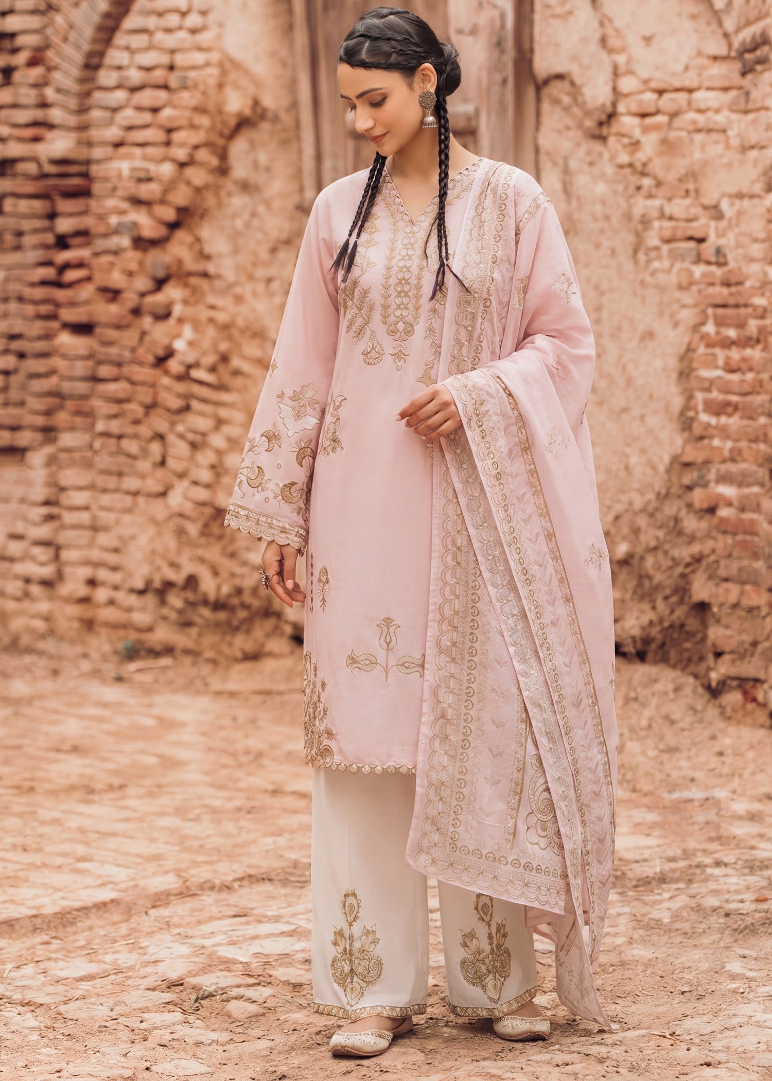 Lawn Kurta Set in Blush pink
