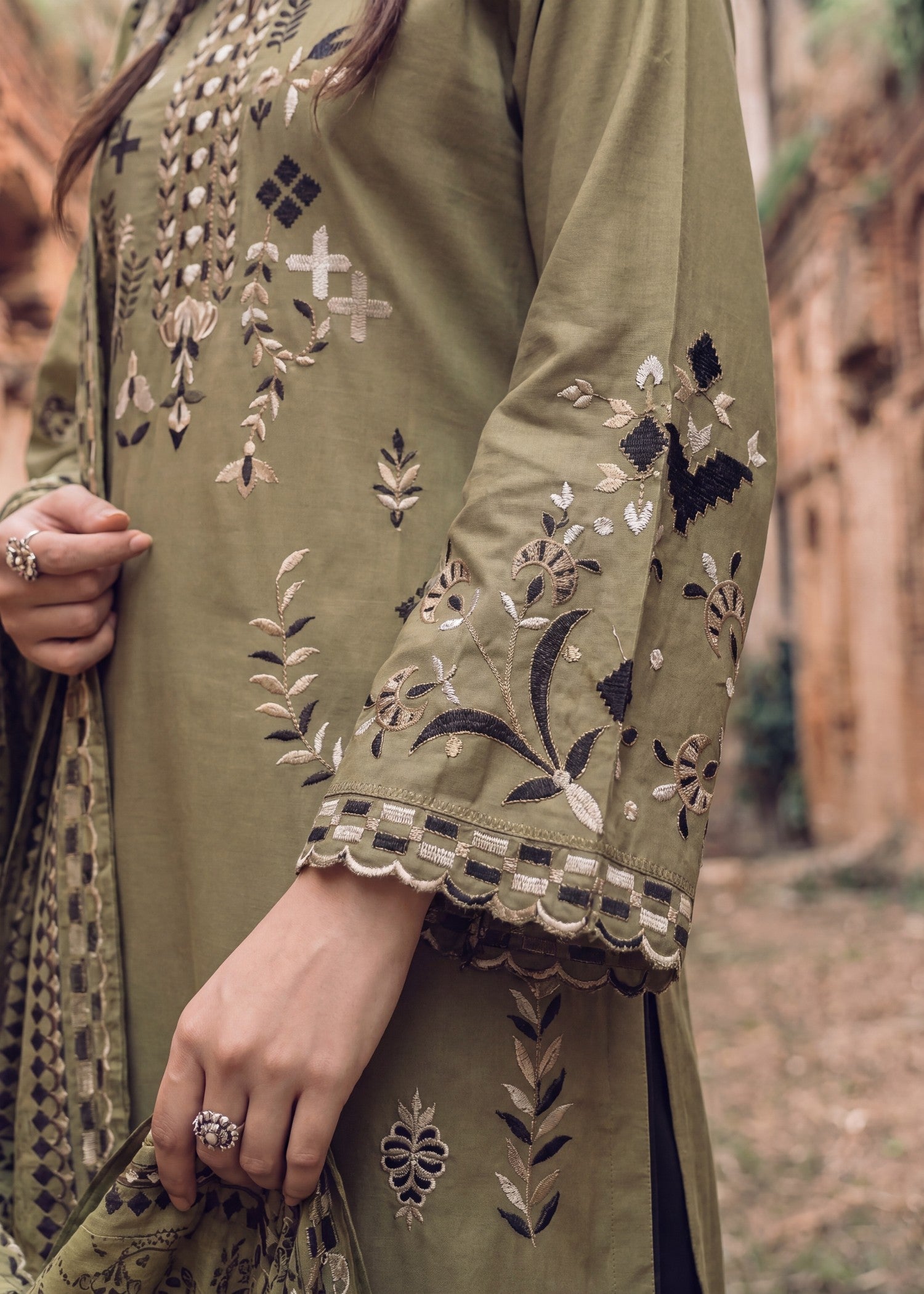Lawn Kurta Set in Olive green