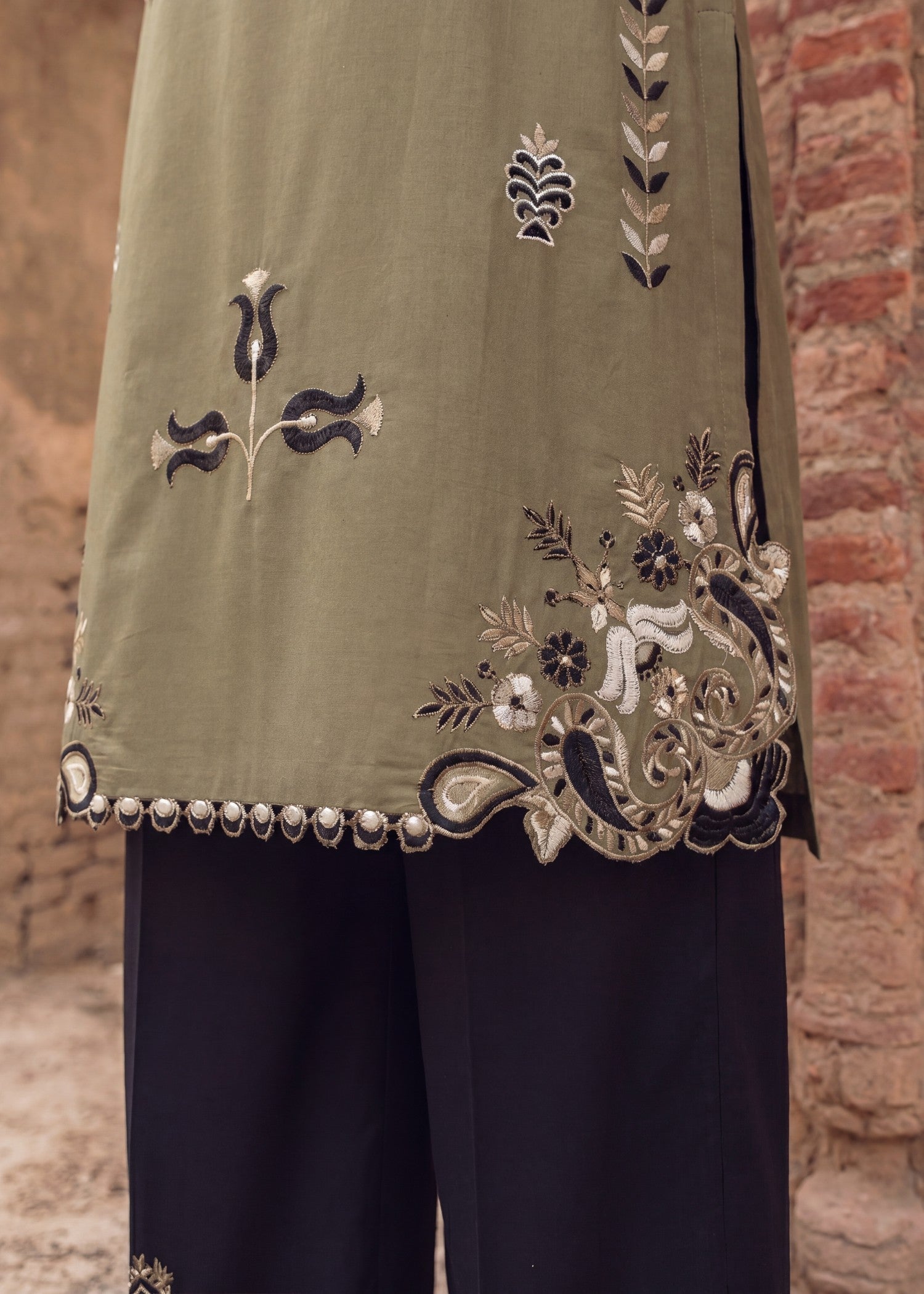 Lawn Kurta Set in Olive green