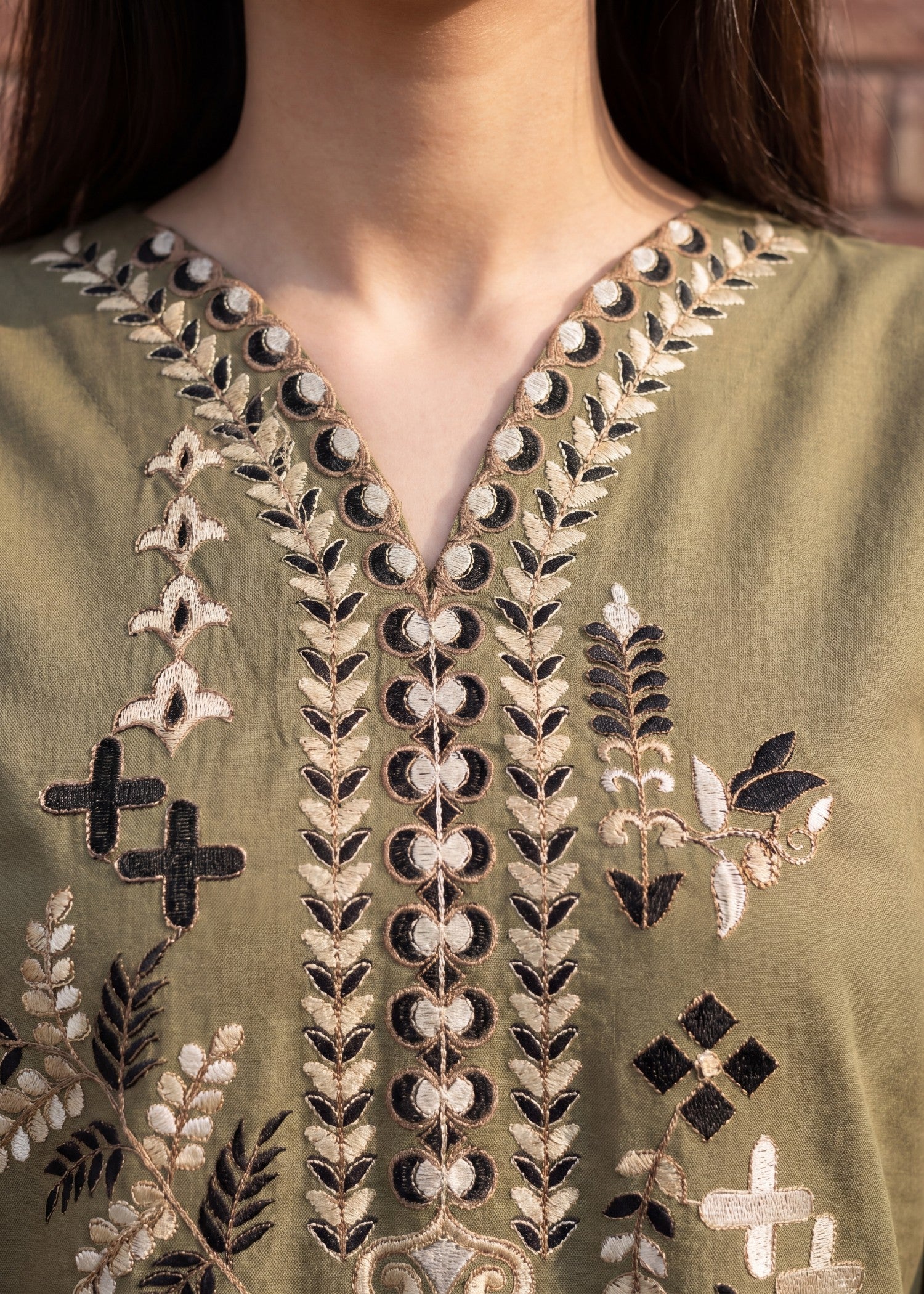 Lawn Kurta Set in Olive green