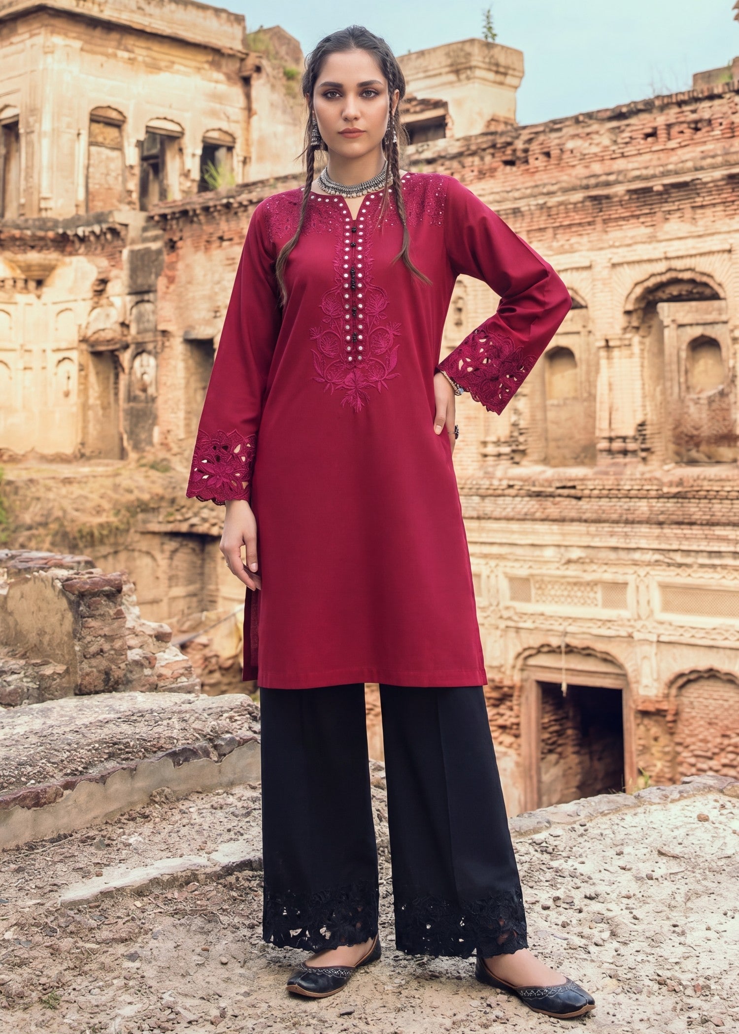 Lawn Kurta Set in Cardinal red