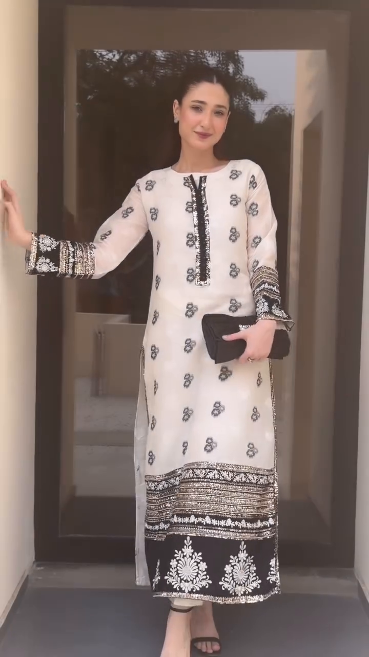 Jacquard Kurta Set in White
