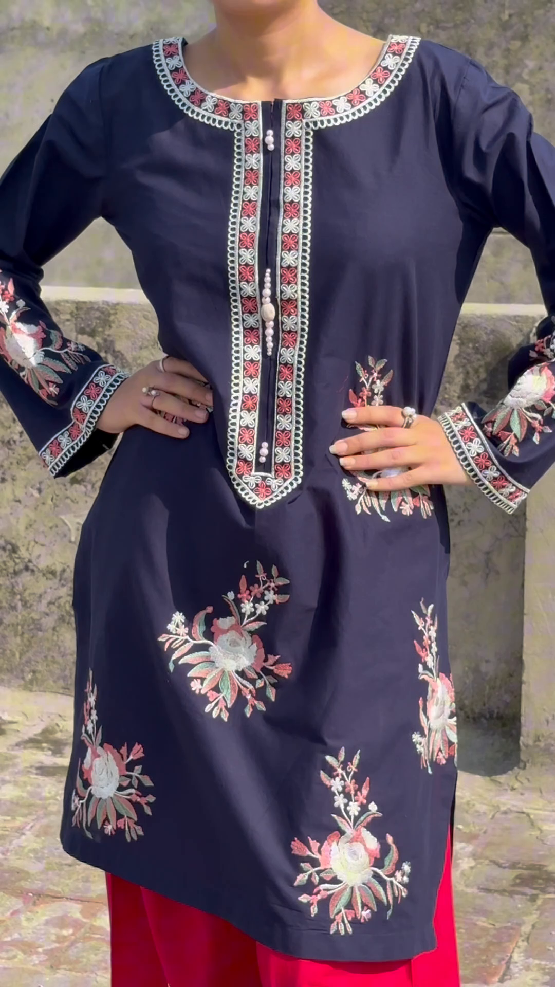 Lawn Kurta Set in Navy blue