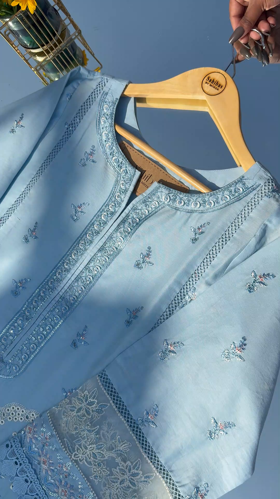 Lawn Kurta Set in Ice blue