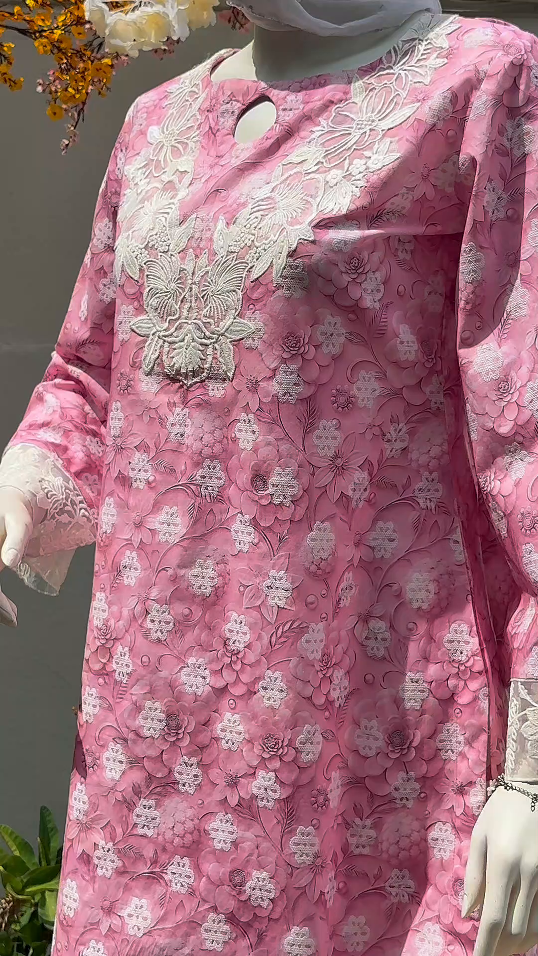 Cotton jacquard Kurta Set in Pastel pink