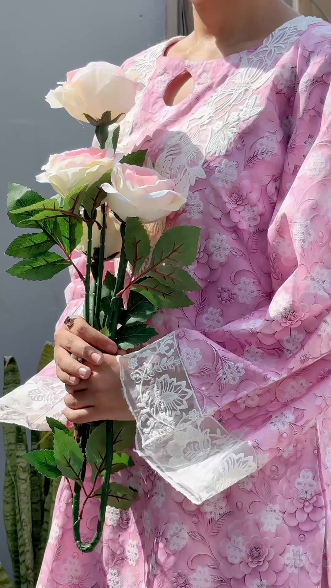 Cotton jacquard Kurta Set in Pastel pink
