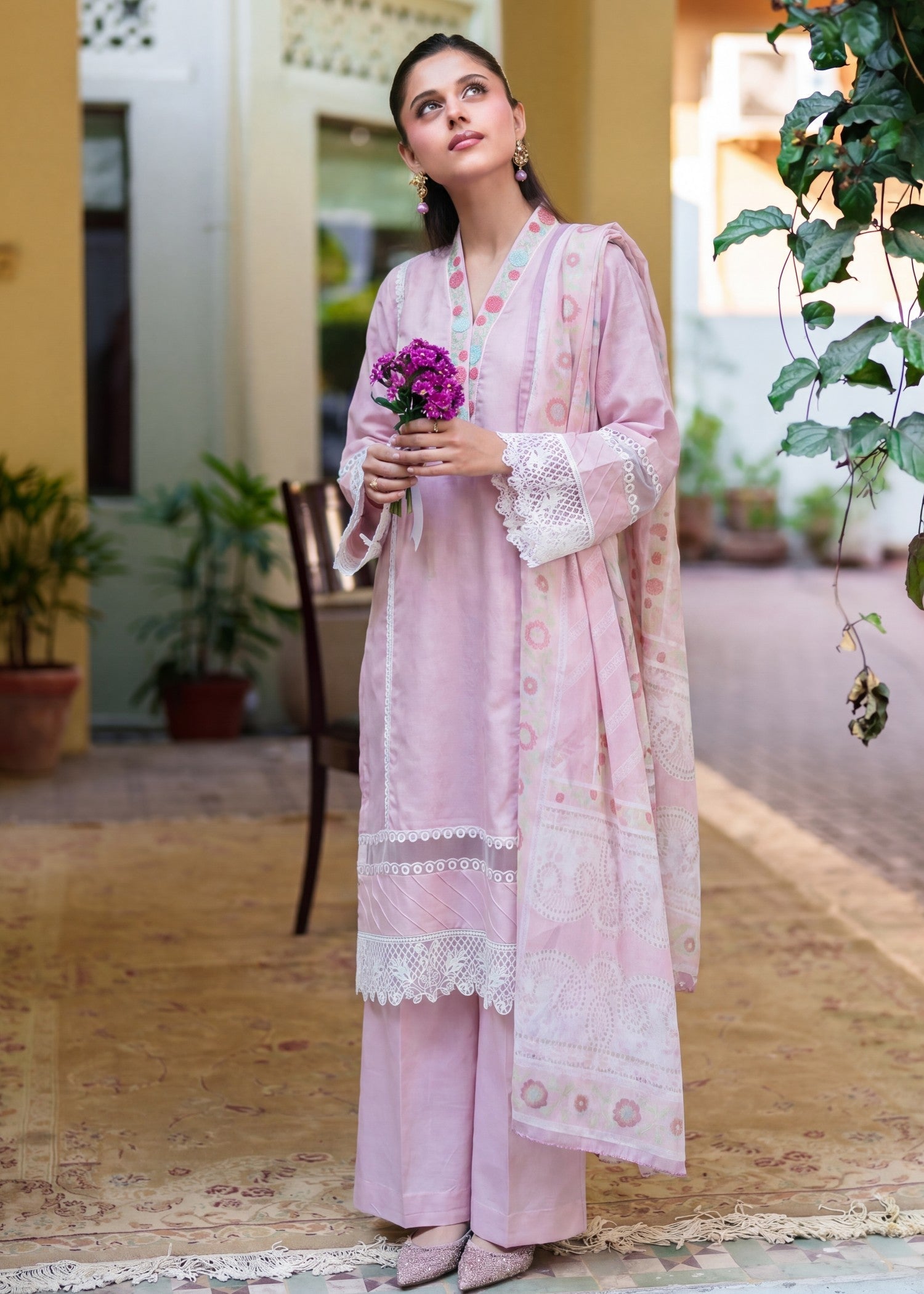 Textured lawn Kurta Set in Blush pink