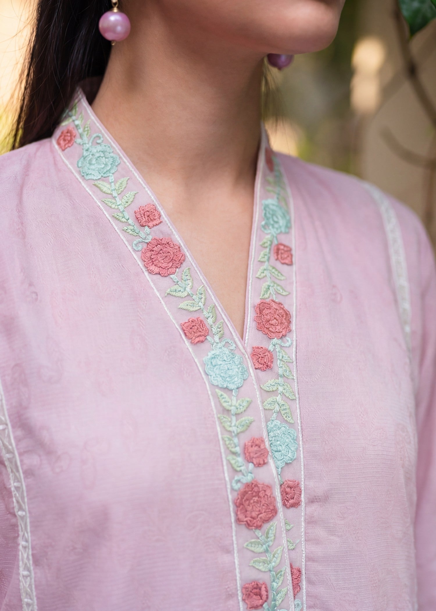 Textured lawn Kurta Set in Blush pink