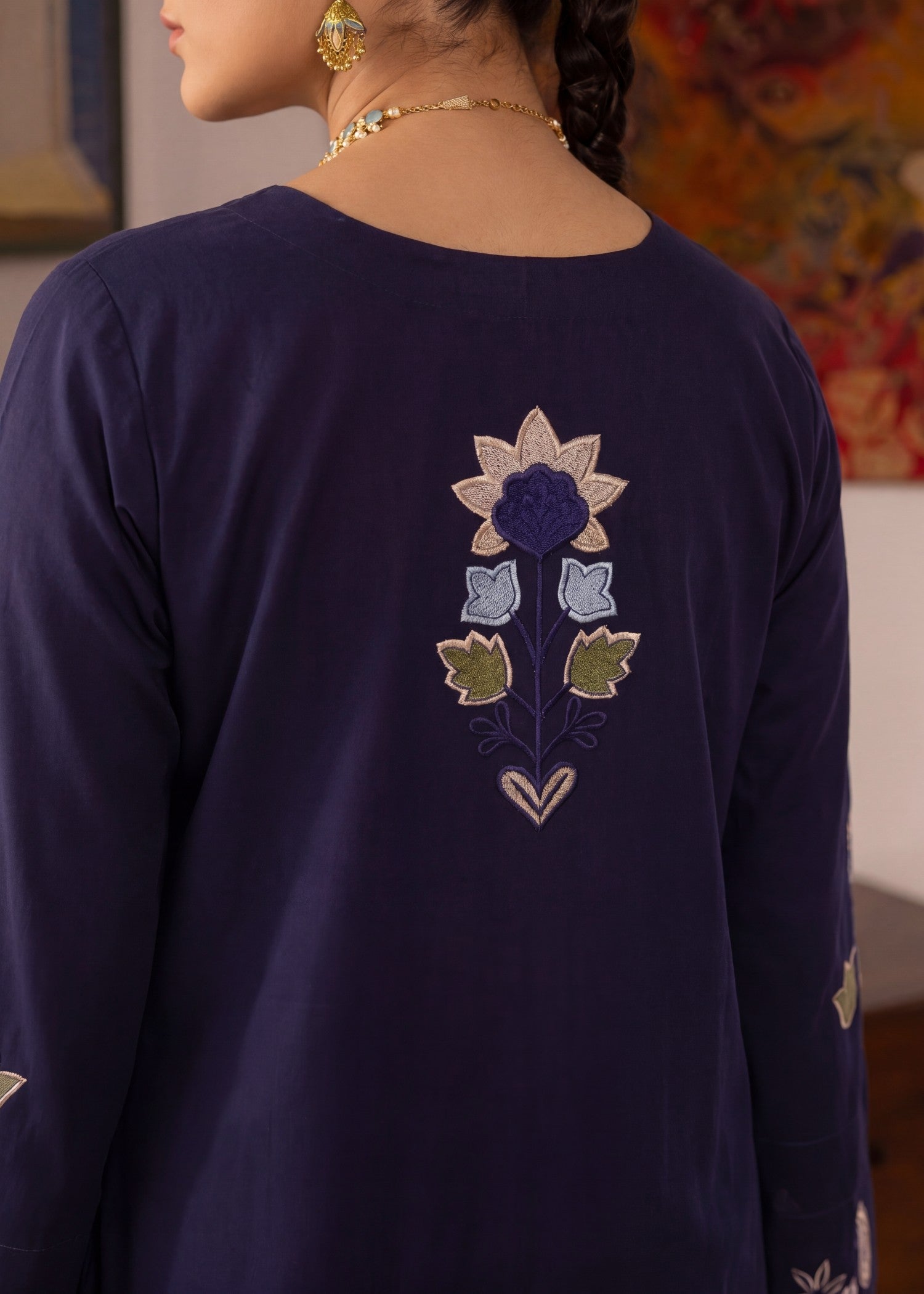 Lawn Kurta Set in Navy blue