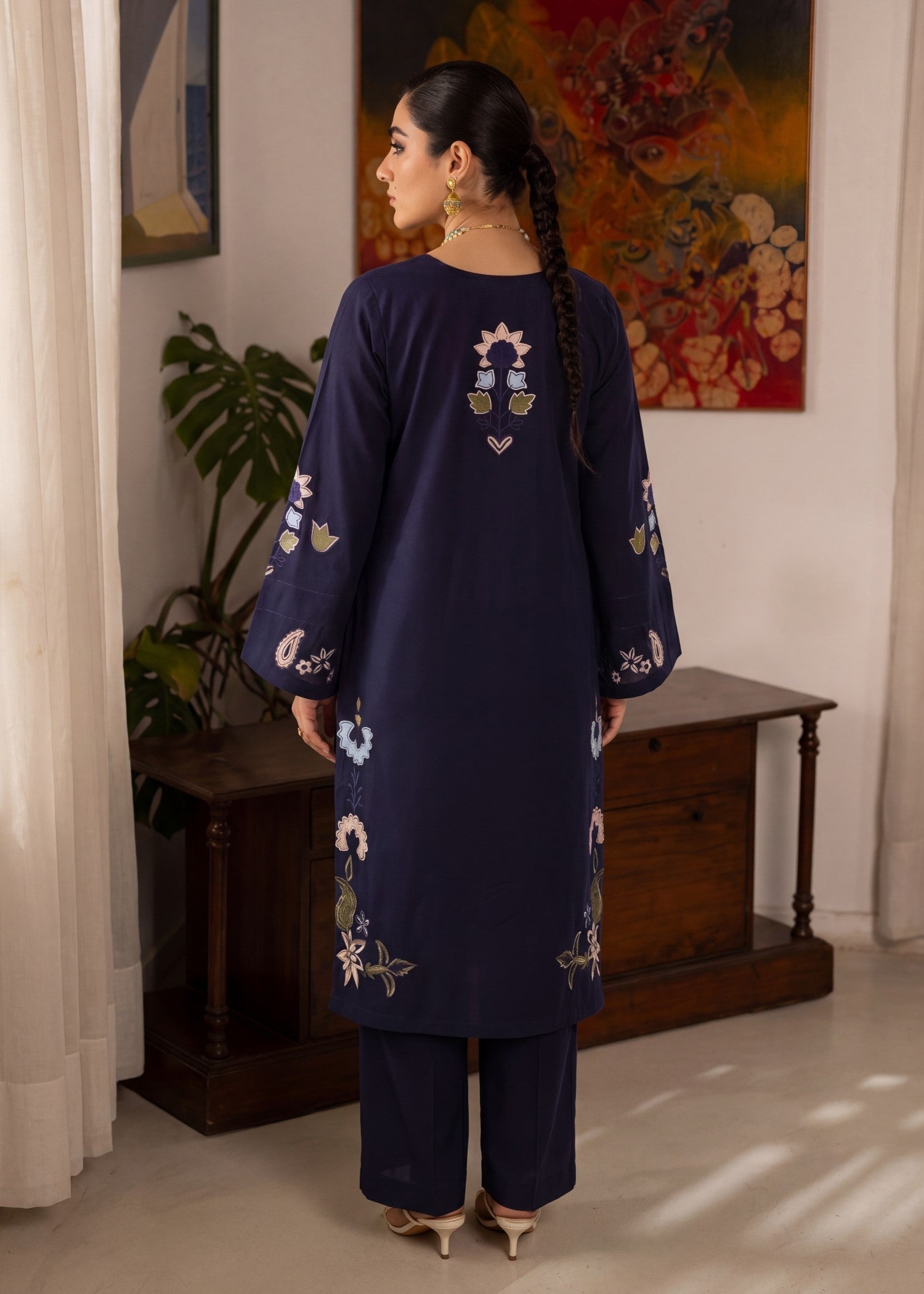Lawn Kurta Set in Navy blue