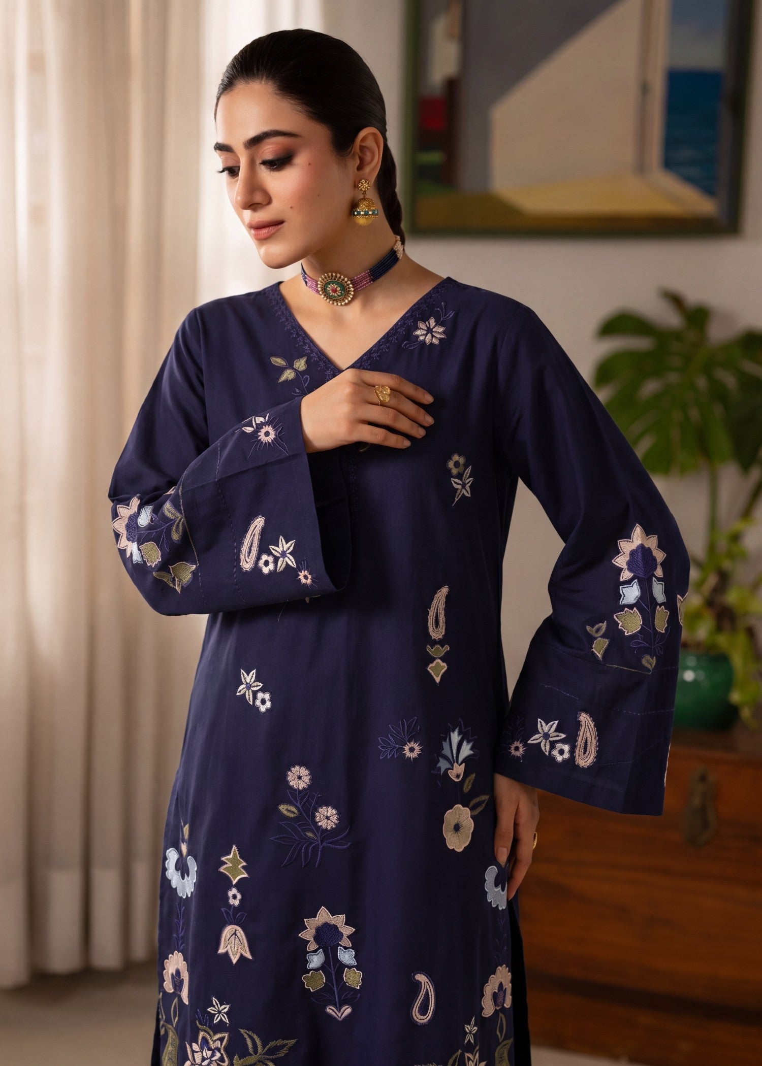 Lawn Kurta Set in Navy blue
