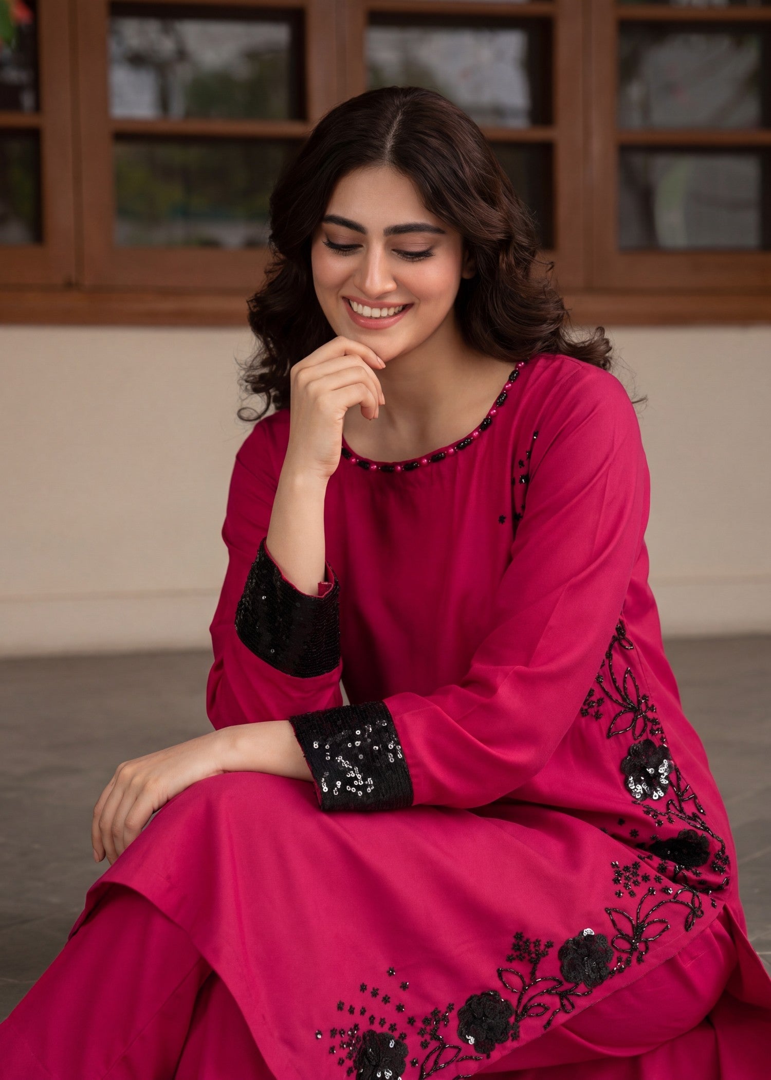 Lawn Kurta Set in Cherry red