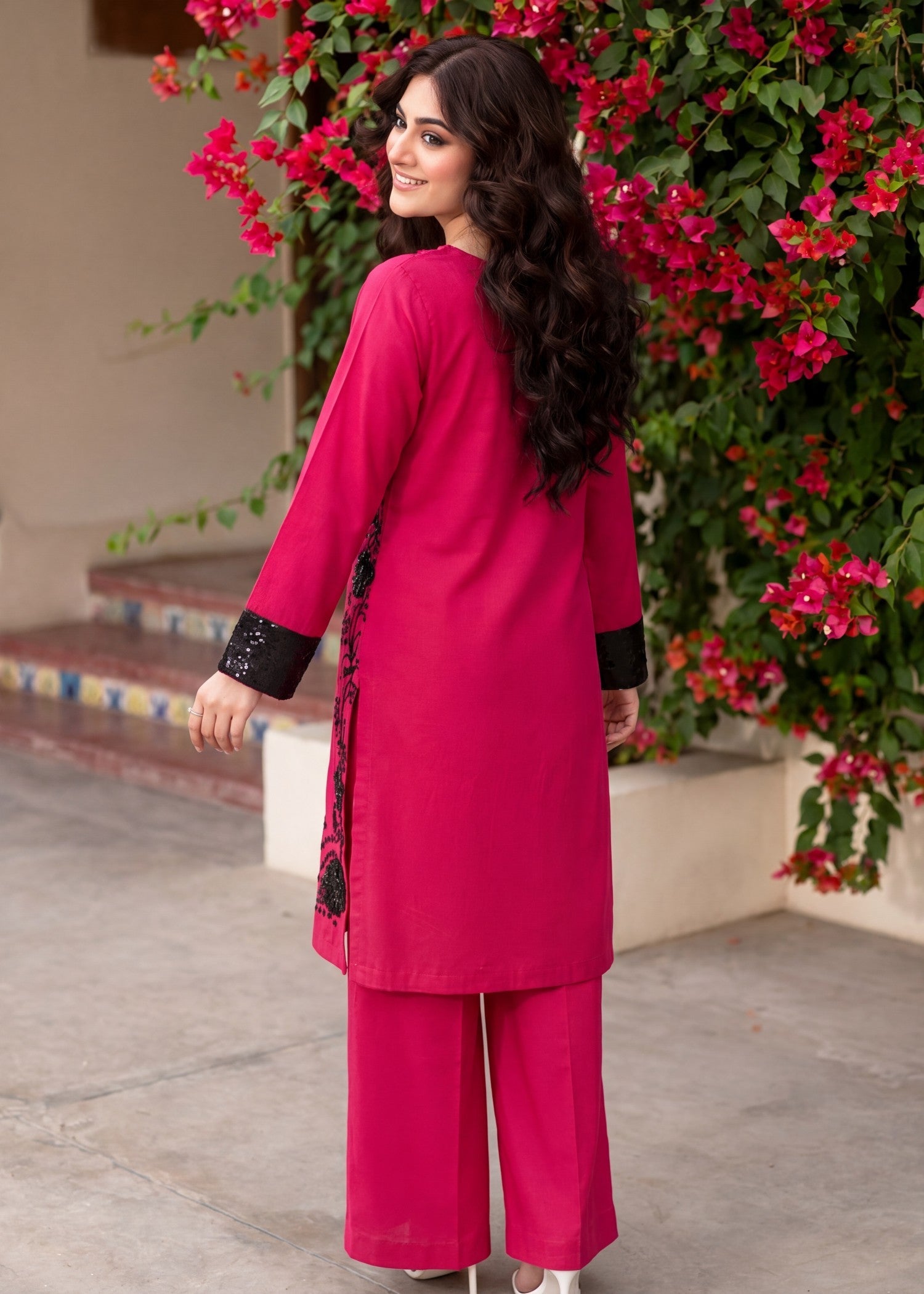 Lawn Kurta Set in Cherry red