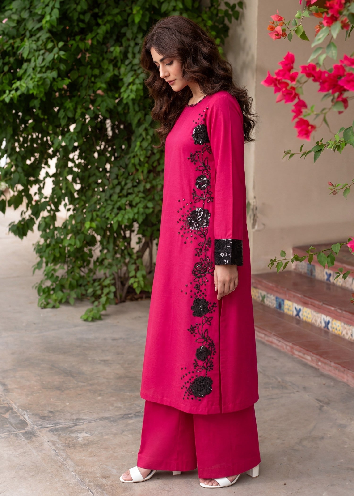 Lawn Kurta Set in Cherry red