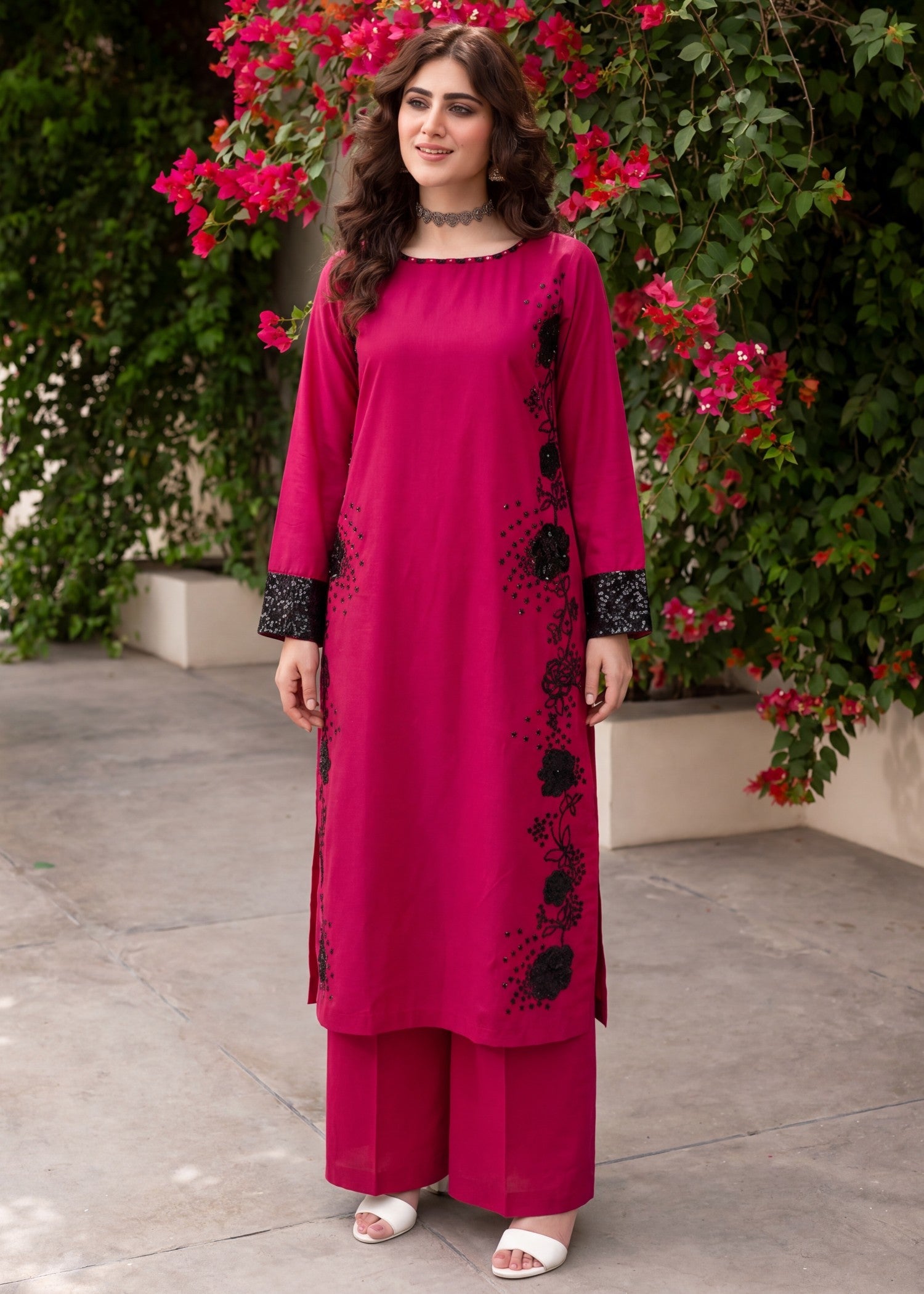 Lawn Kurta Set in Cherry red