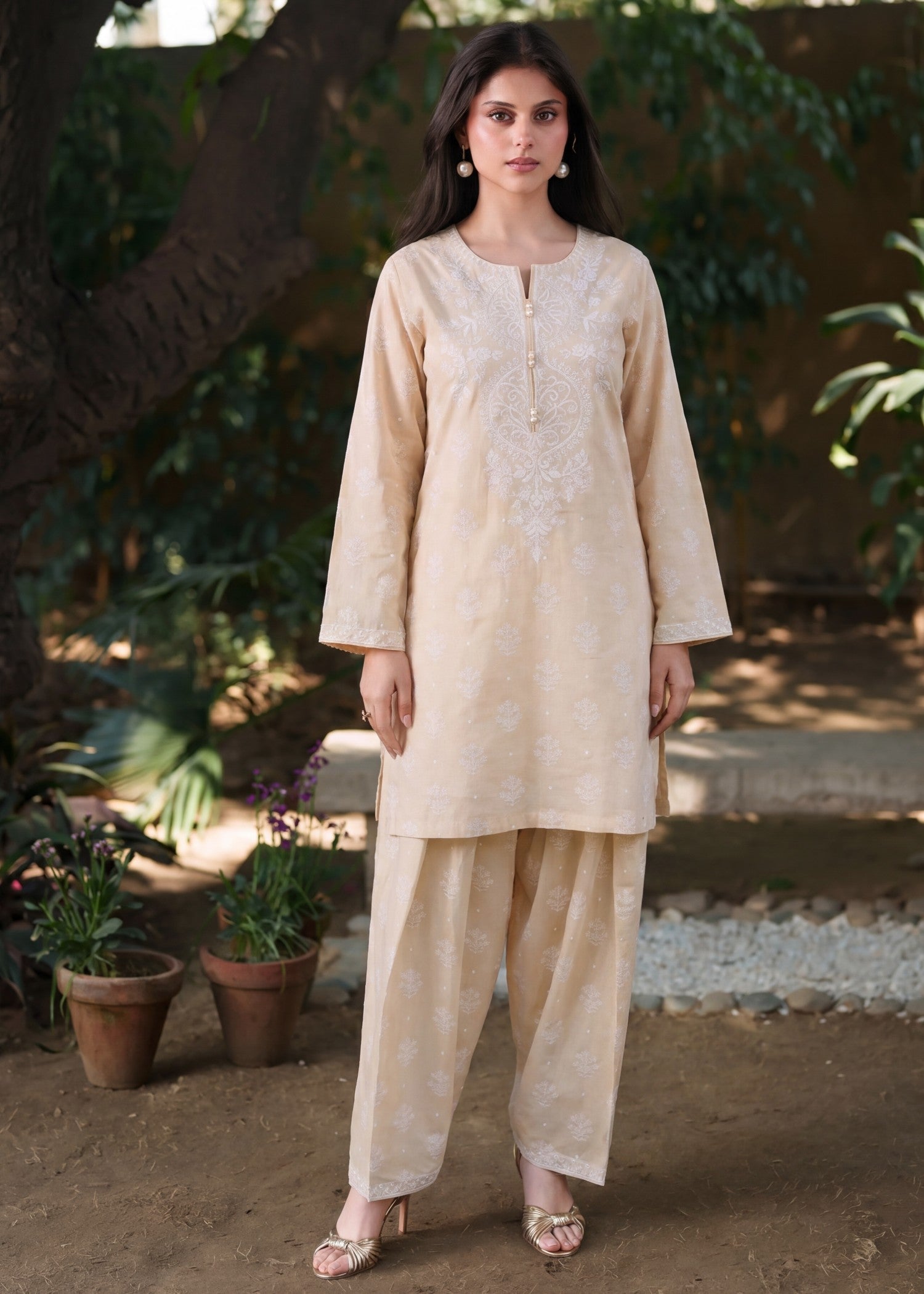 Lawn Kurta Set in Peach orange